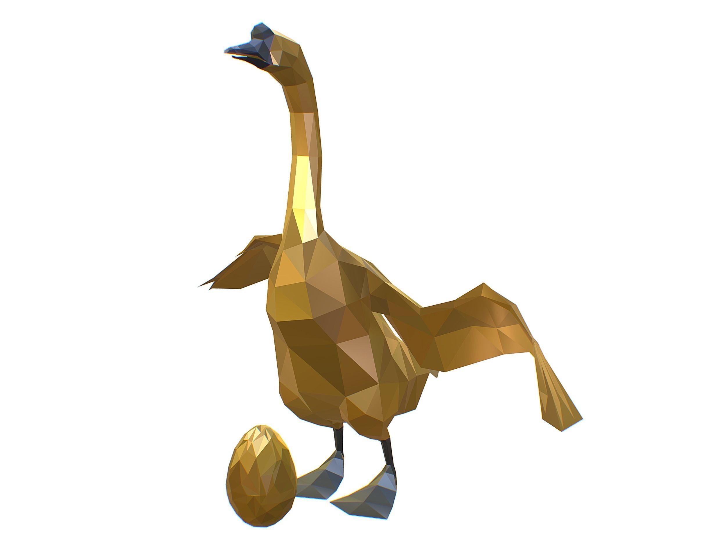 Animated Golden Goose Gold Egg Lowpoly Art Style Low-poly 3D model_3