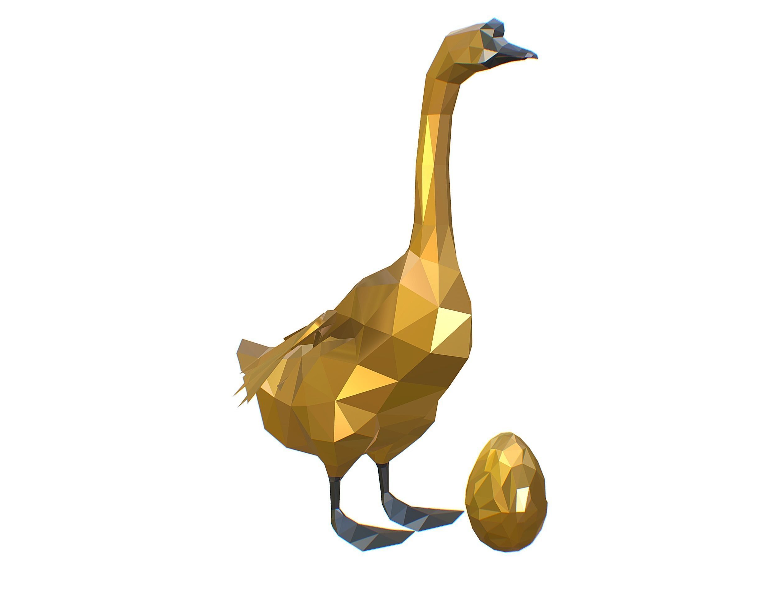 Animated Golden Goose Gold Egg Lowpoly Art Style Low-poly 3D model_28