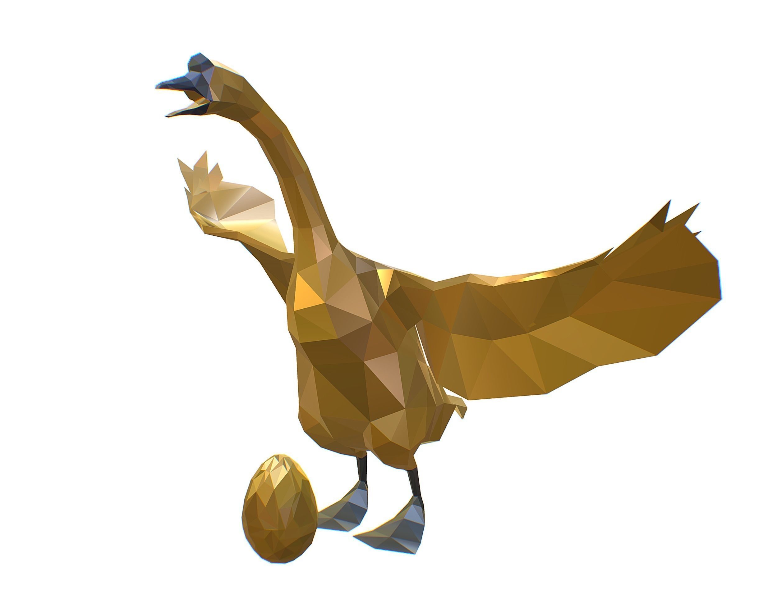 Animated Golden Goose Gold Egg Lowpoly Art Style Low-poly 3D model_10