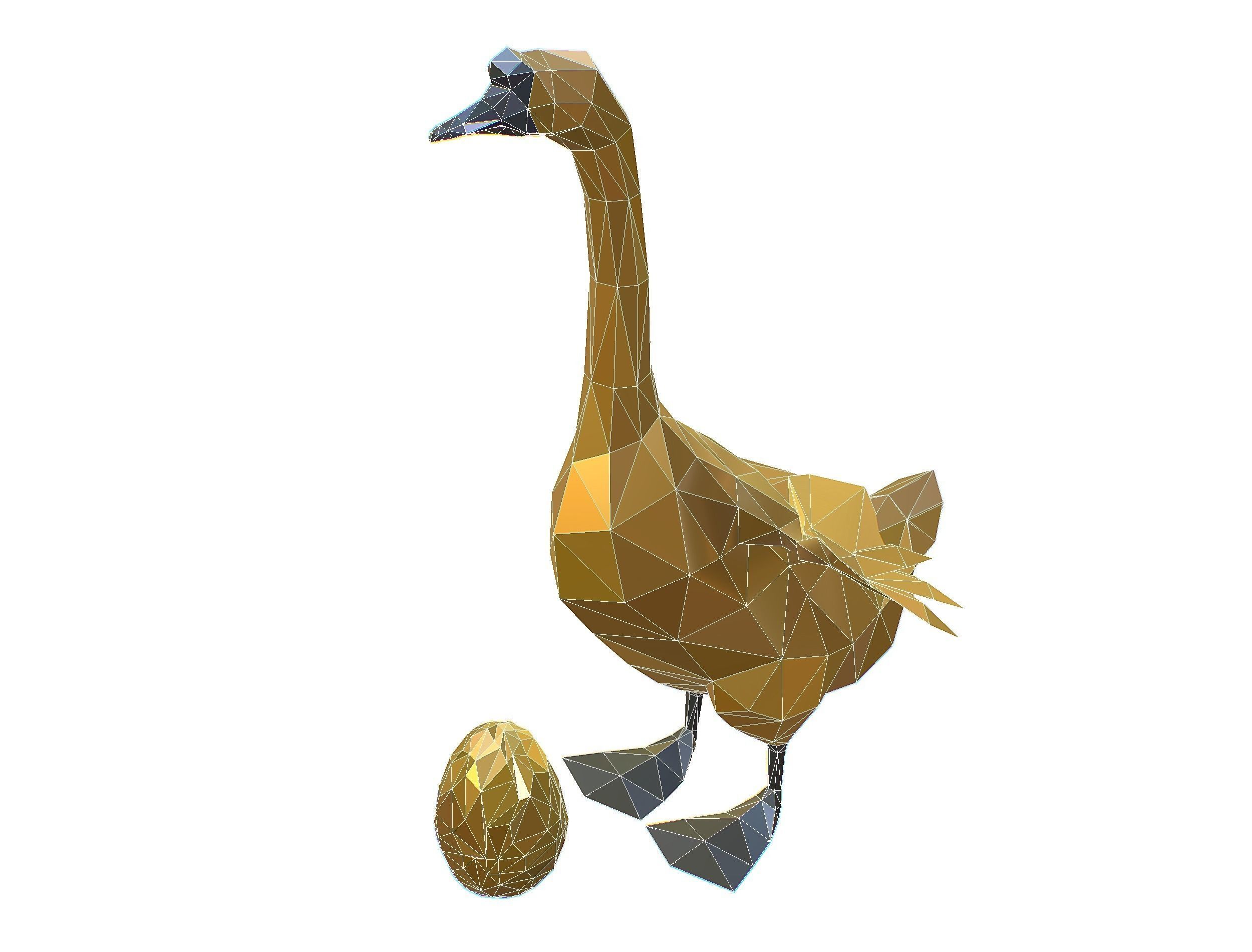 Animated Golden Goose Gold Egg Lowpoly Art Style Low-poly 3D model_45