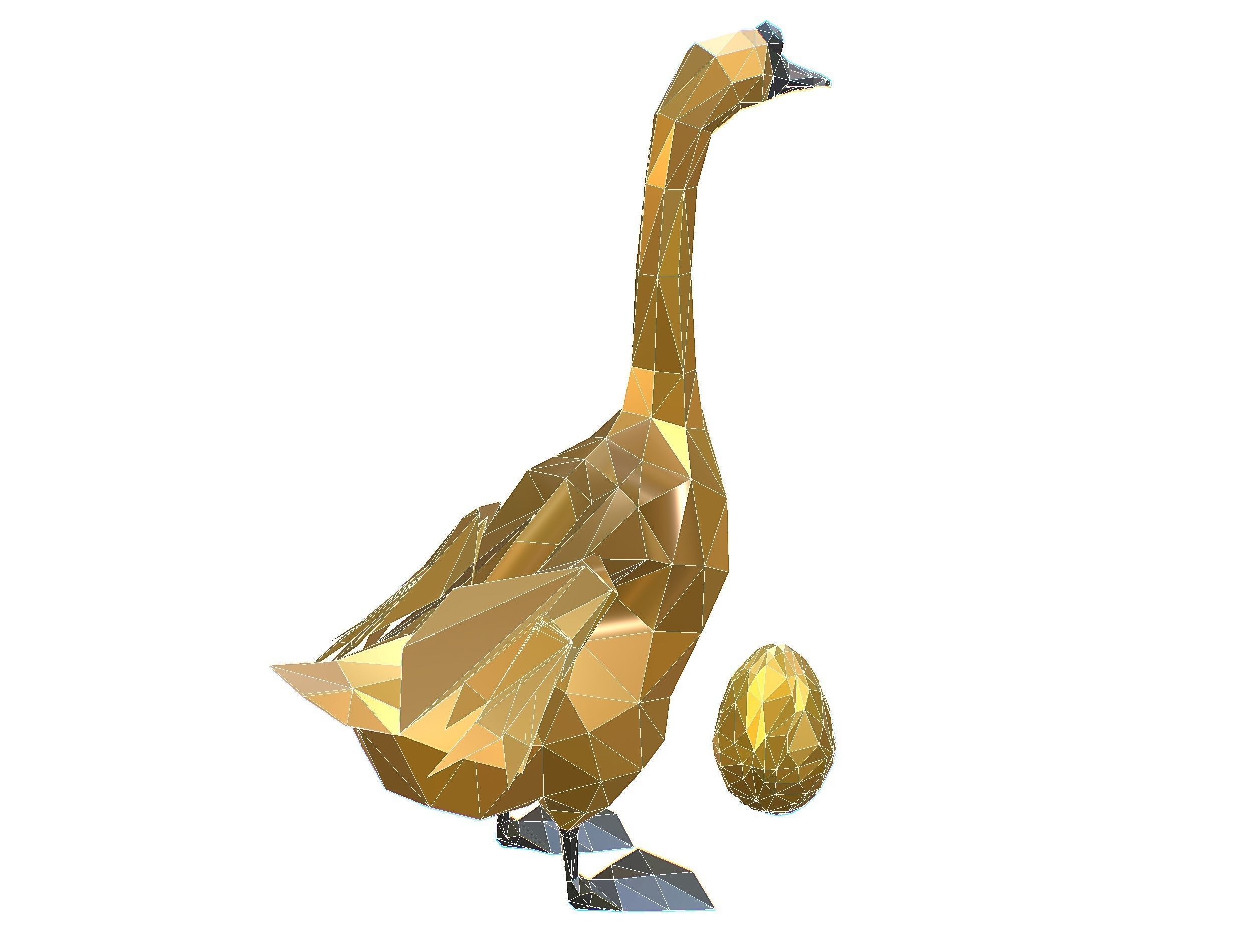 Animated Golden Goose Gold Egg Lowpoly Art Style Low-poly 3D model_47