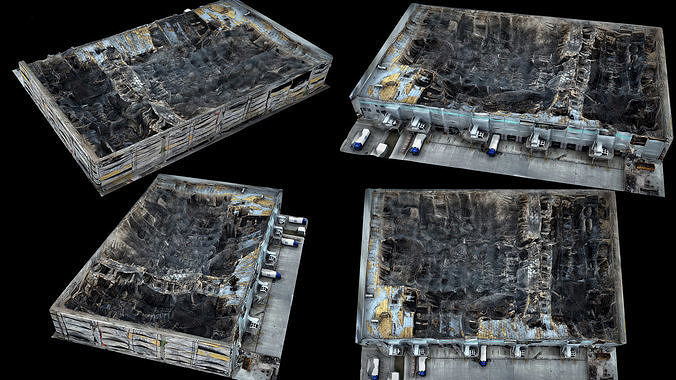 ukraine war factory destroyed roof drone scan FREE Free low-poly 3D model