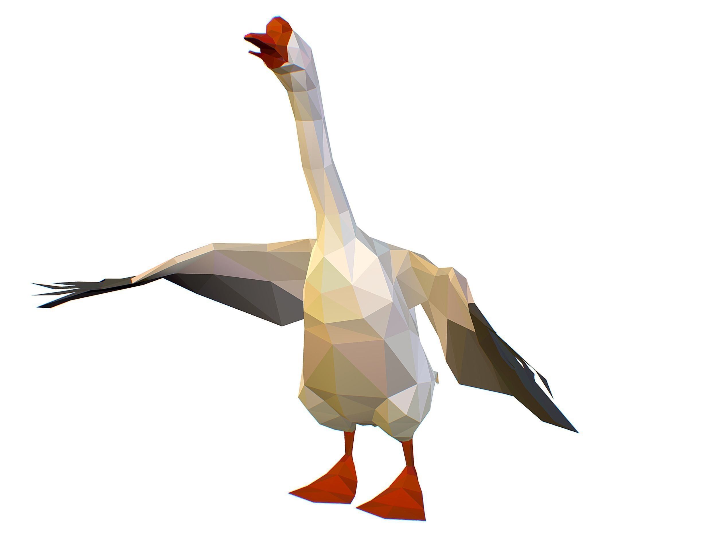 Animated Black Goose Lowpoly Art Style Low-poly 3D model_21