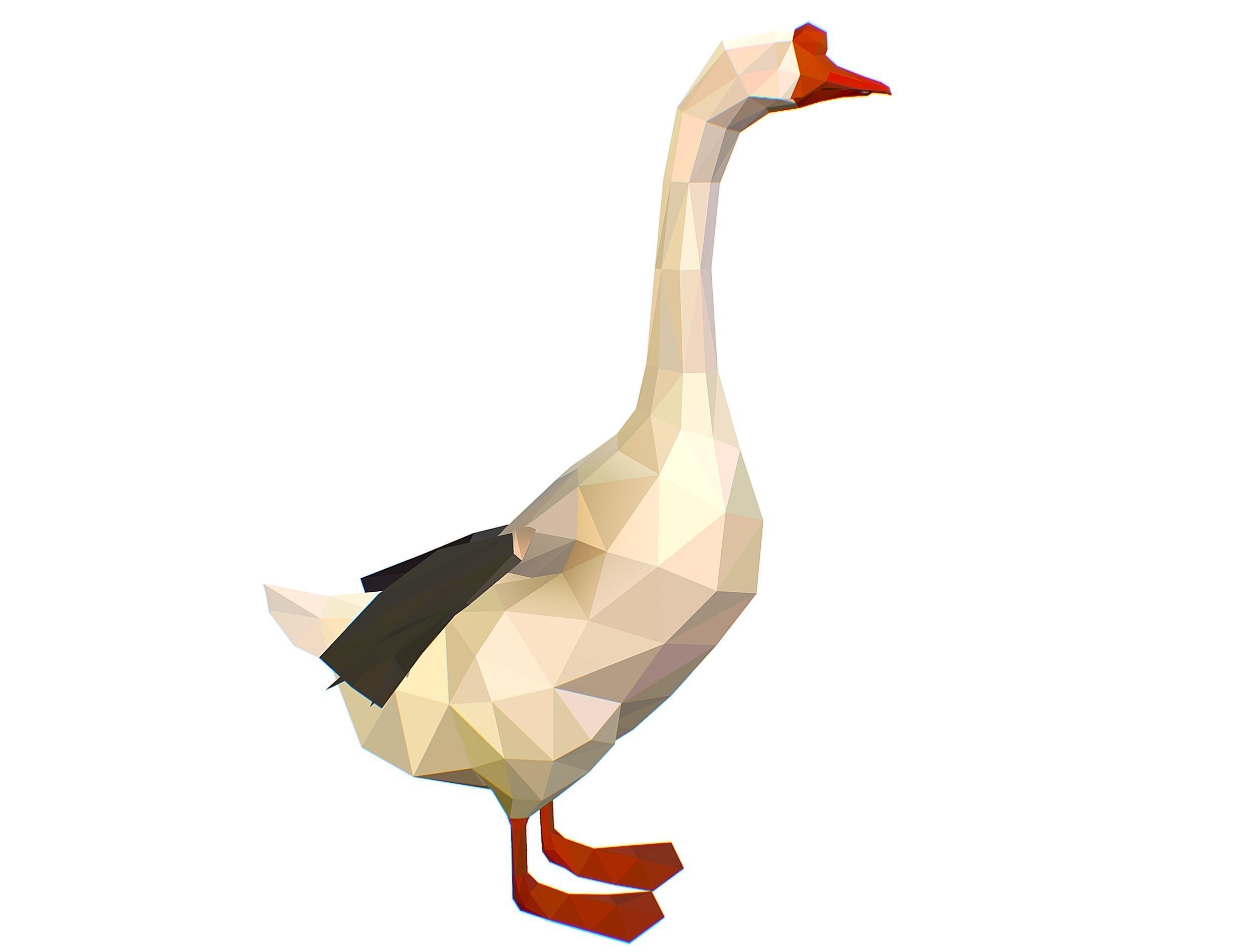 Animated Black Goose Lowpoly Art Style Low-poly 3D model_36