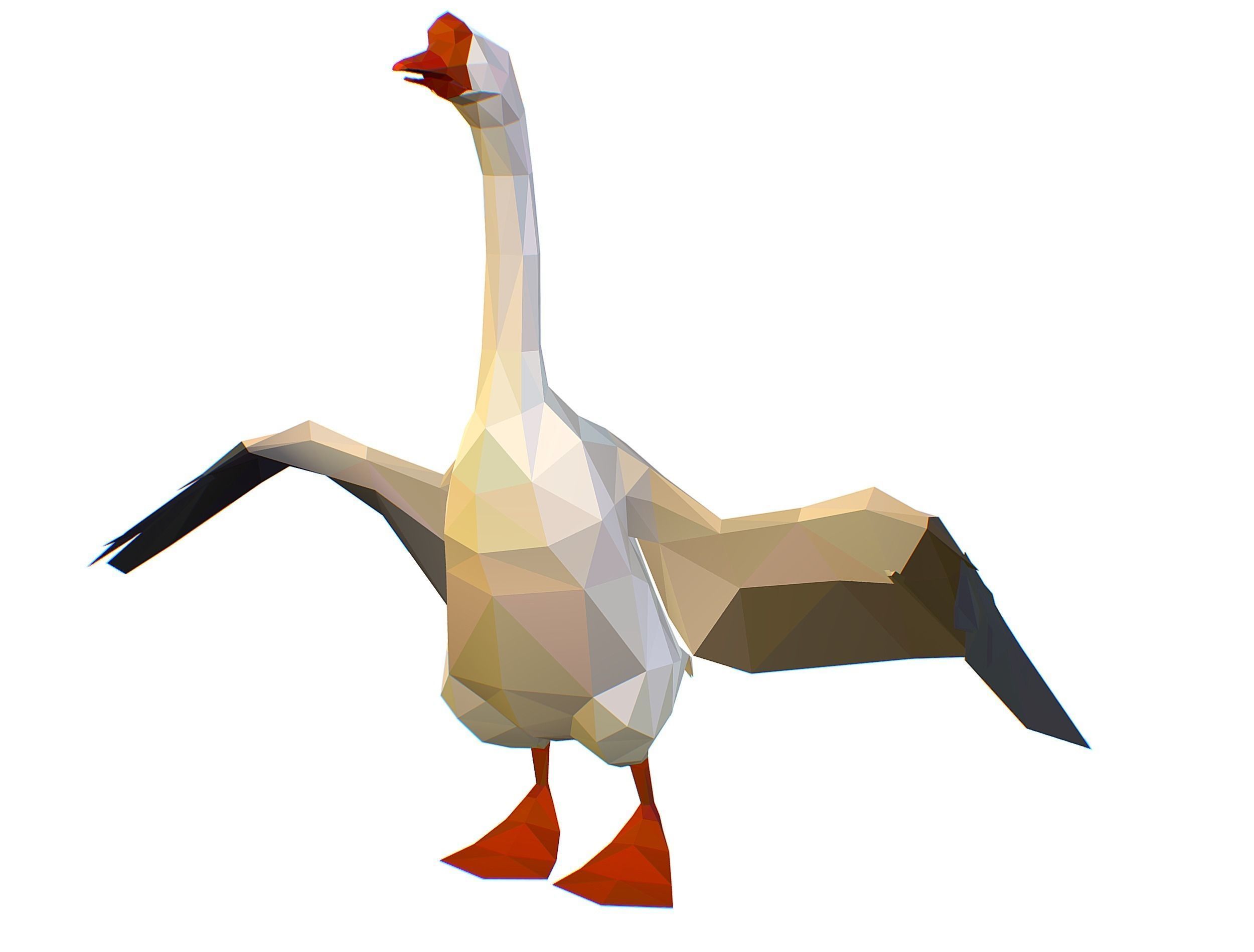 Animated Black Goose Lowpoly Art Style Low-poly 3D model_5