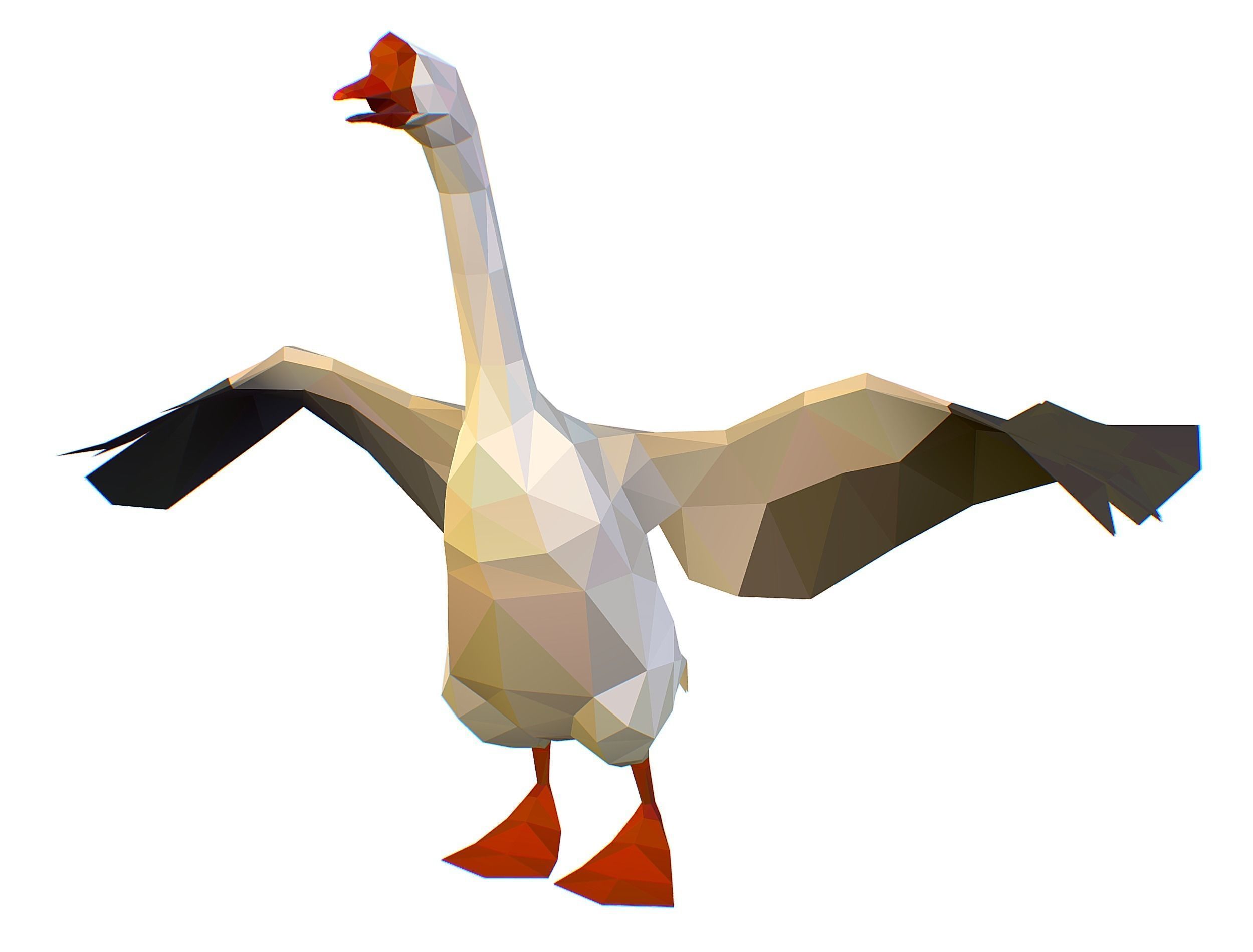 Animated Black Goose Lowpoly Art Style Low-poly 3D model_18