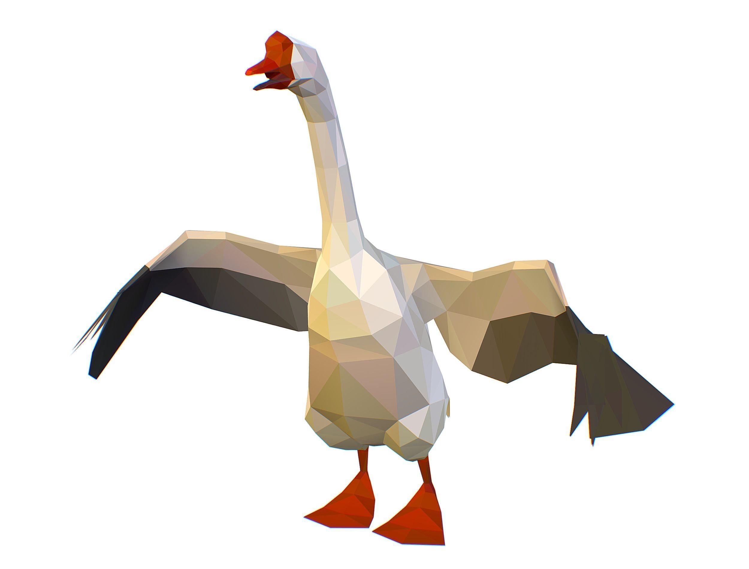 Animated Black Goose Lowpoly Art Style Low-poly 3D model_17