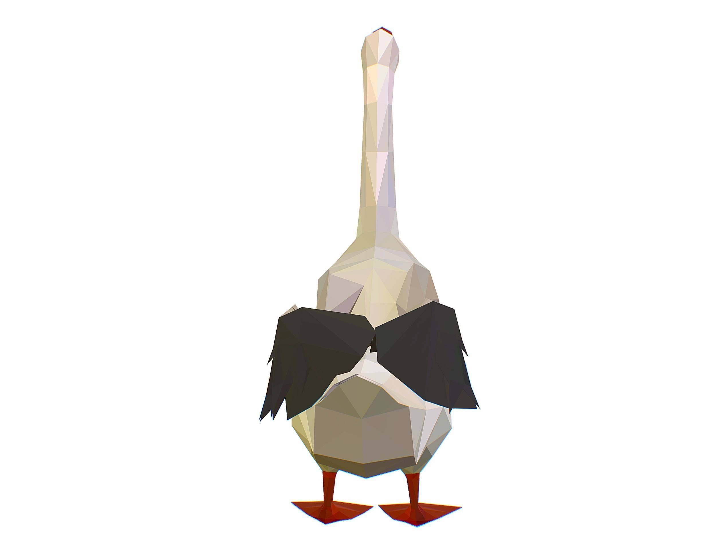 Animated Black Goose Lowpoly Art Style Low-poly 3D model_40
