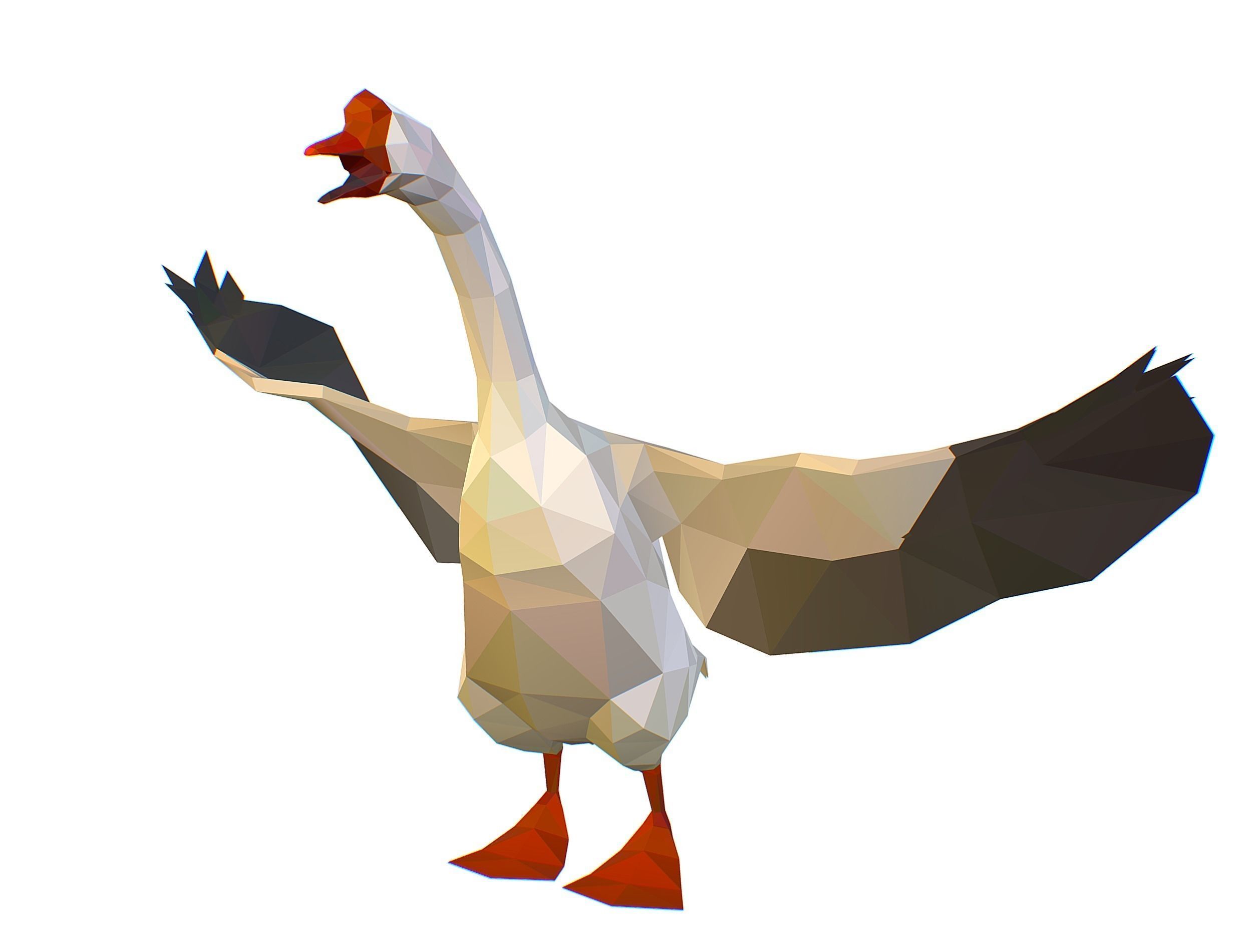 Animated Black Goose Lowpoly Art Style Low-poly 3D model_14