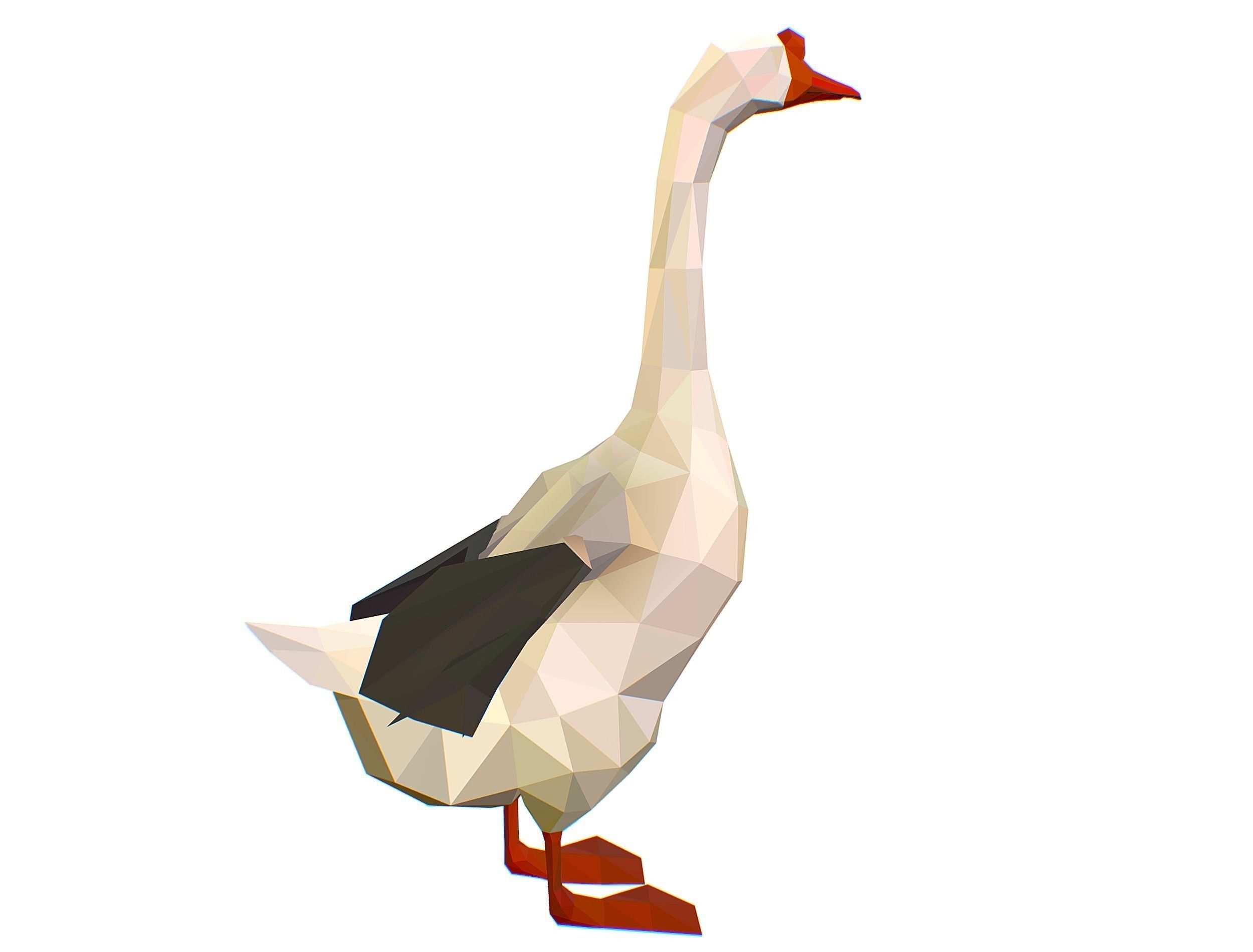 Animated Black Goose Lowpoly Art Style Low-poly 3D model_37