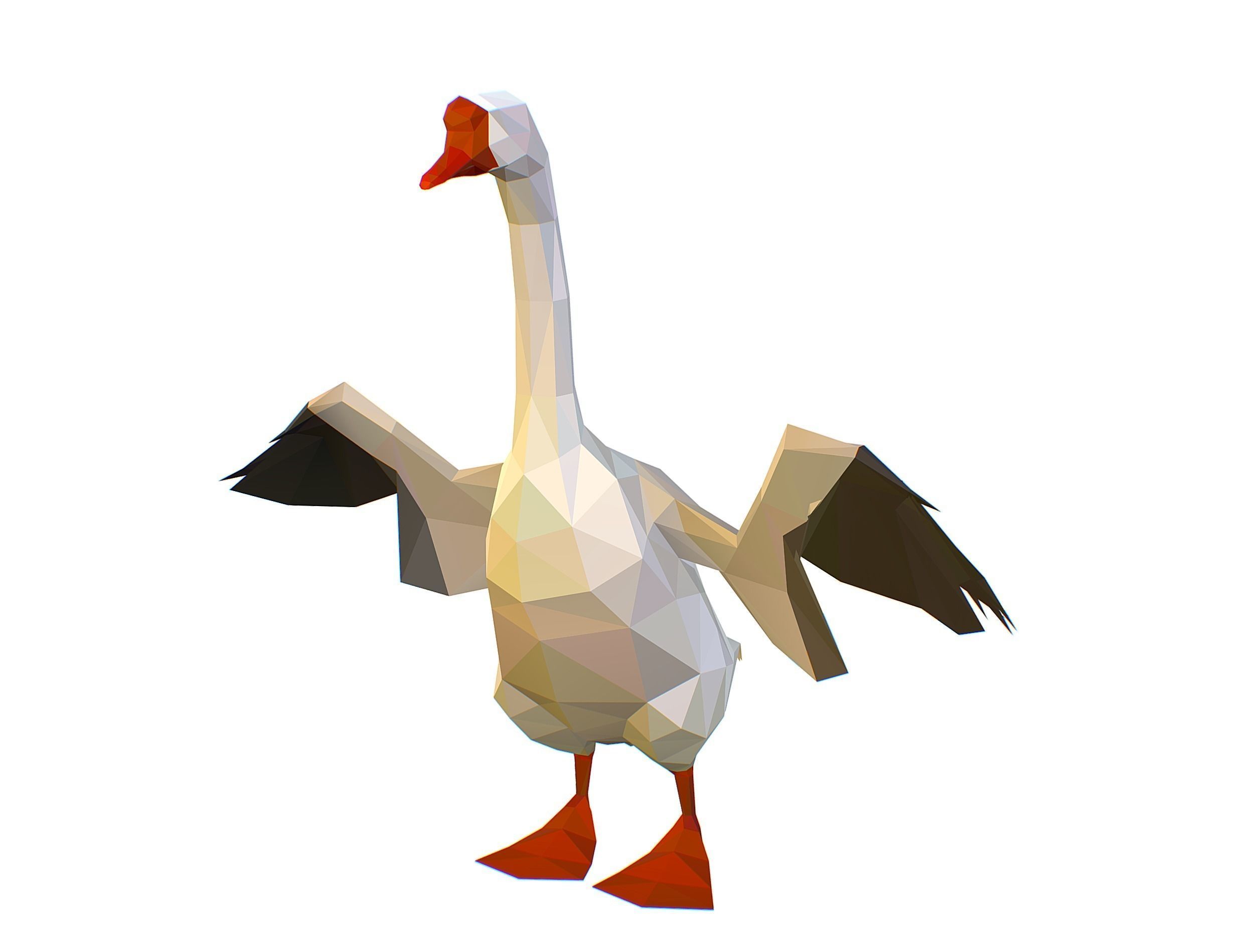 Animated Black Goose Lowpoly Art Style Low-poly 3D model_29