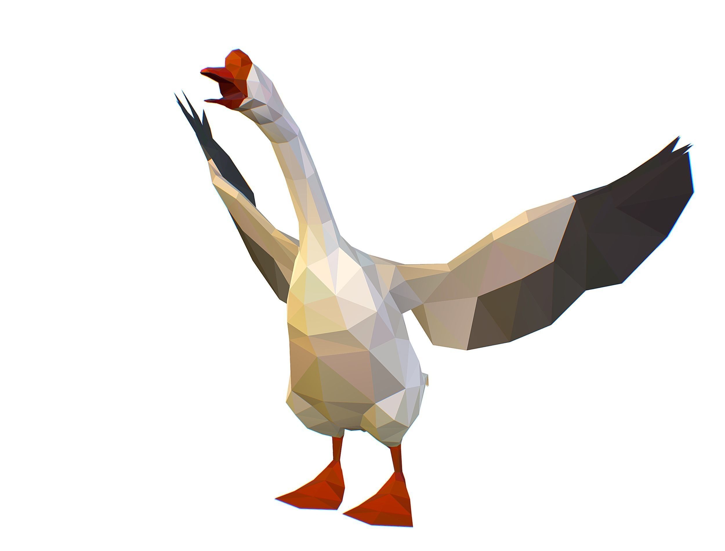 Animated Black Goose Lowpoly Art Style Low-poly 3D model_26