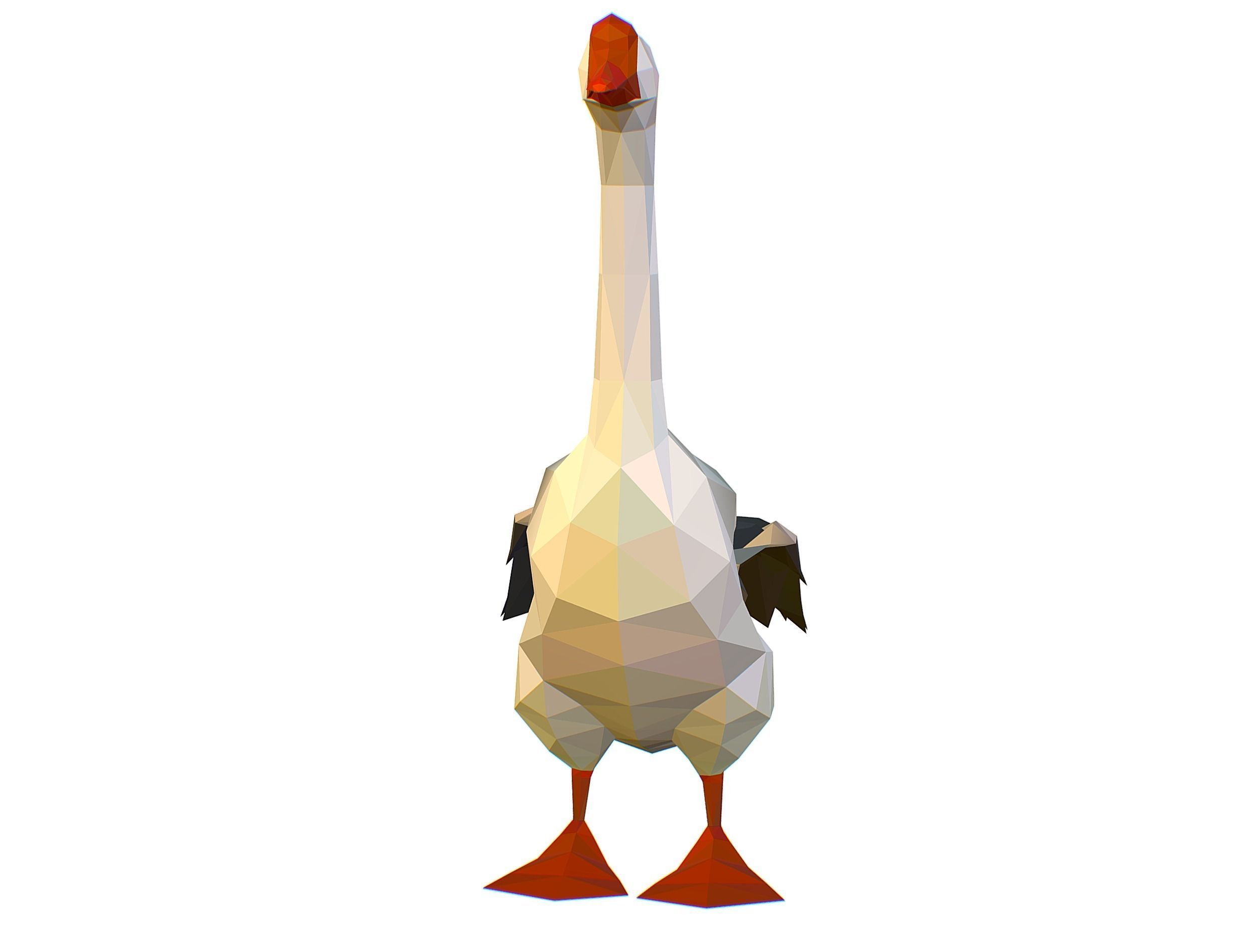 Animated Black Goose Lowpoly Art Style Low-poly 3D model_33