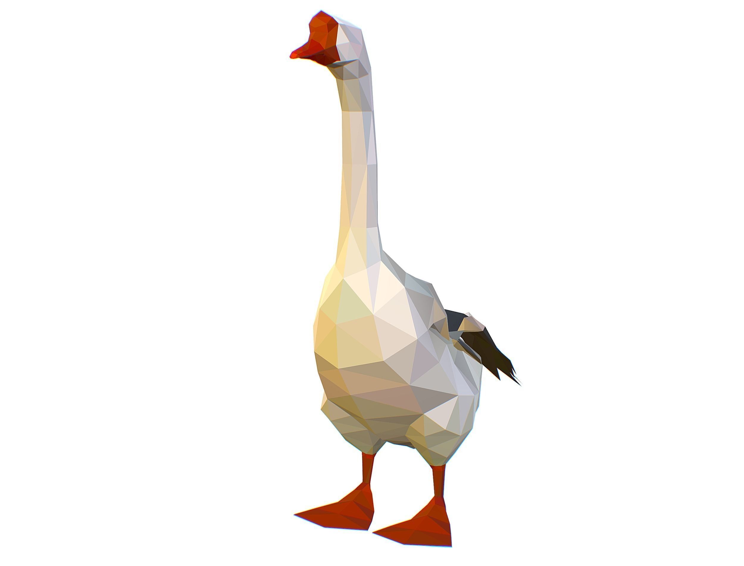 Animated Black Goose Lowpoly Art Style Low-poly 3D model_32