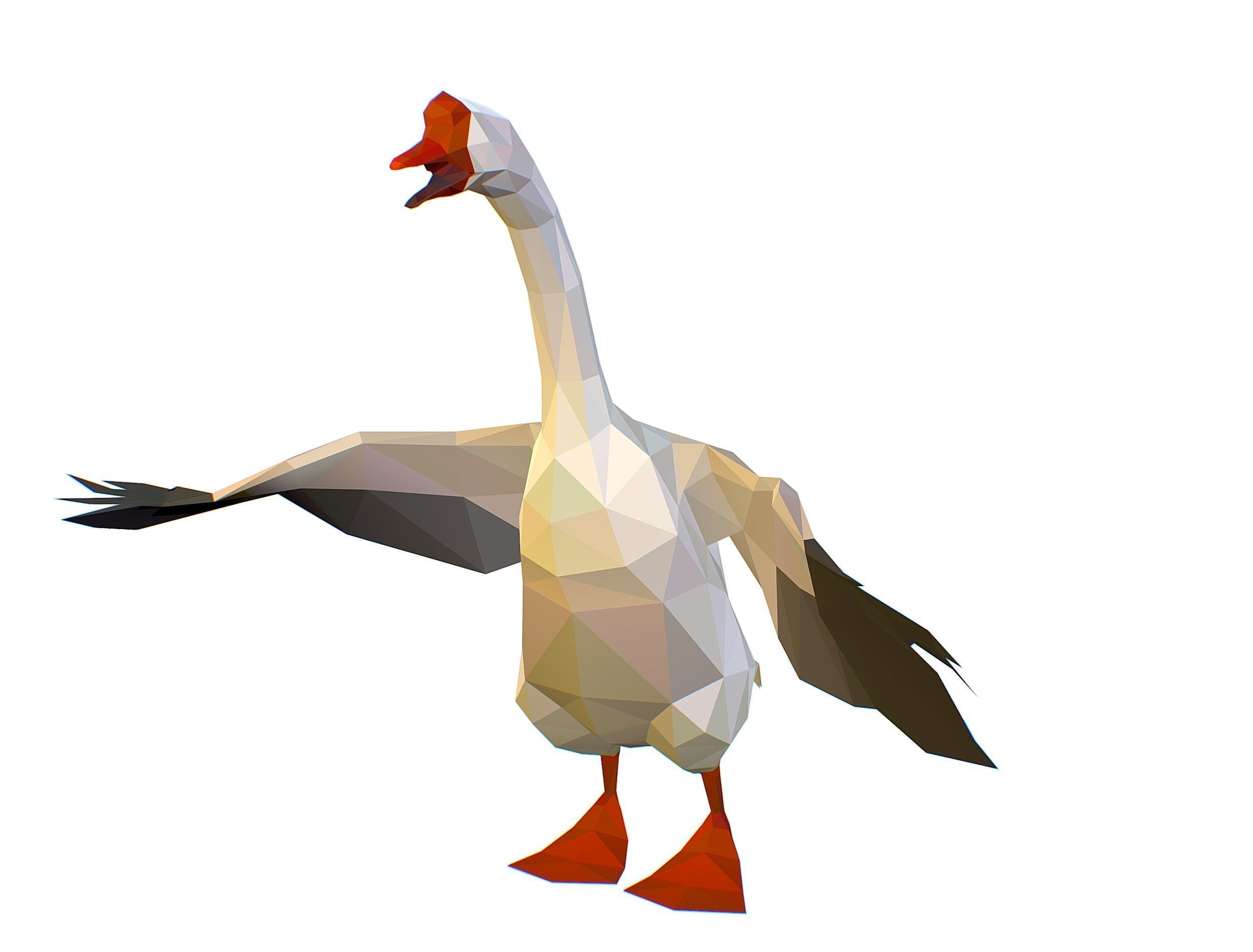 Animated Black Goose Lowpoly Art Style Low-poly 3D model_15
