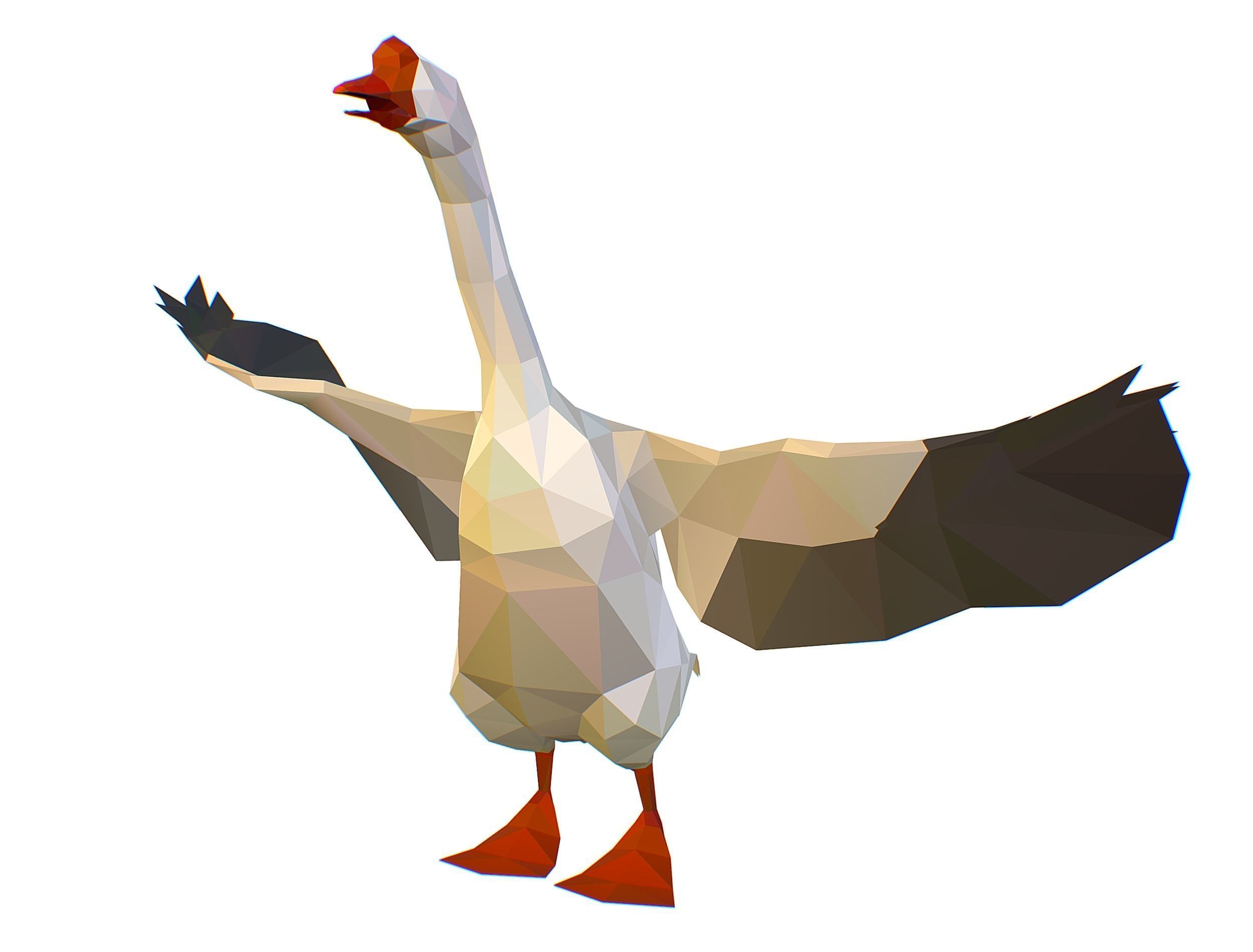 Animated Black Goose Lowpoly Art Style Low-poly 3D model_9