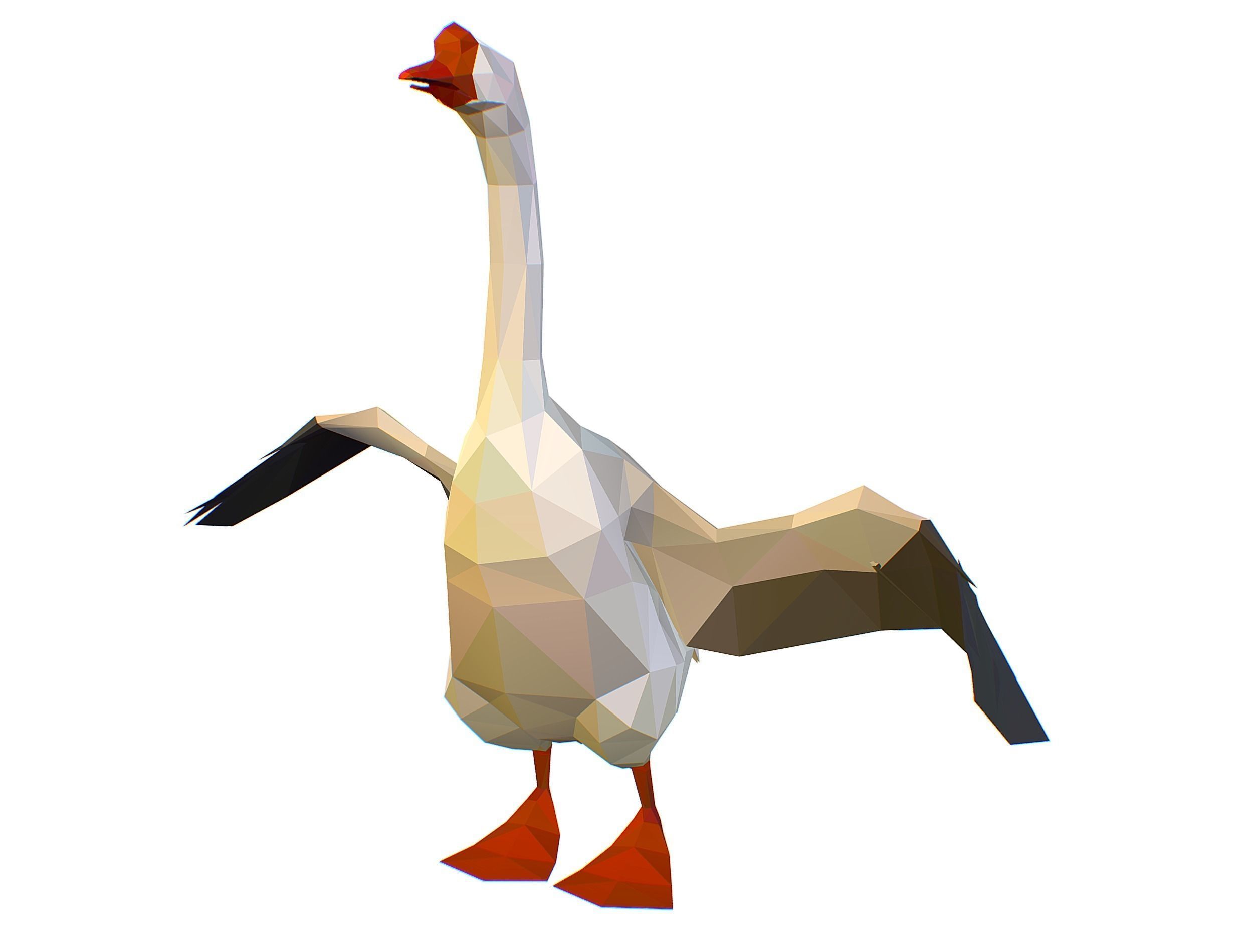 Animated Black Goose Lowpoly Art Style Low-poly 3D model_4