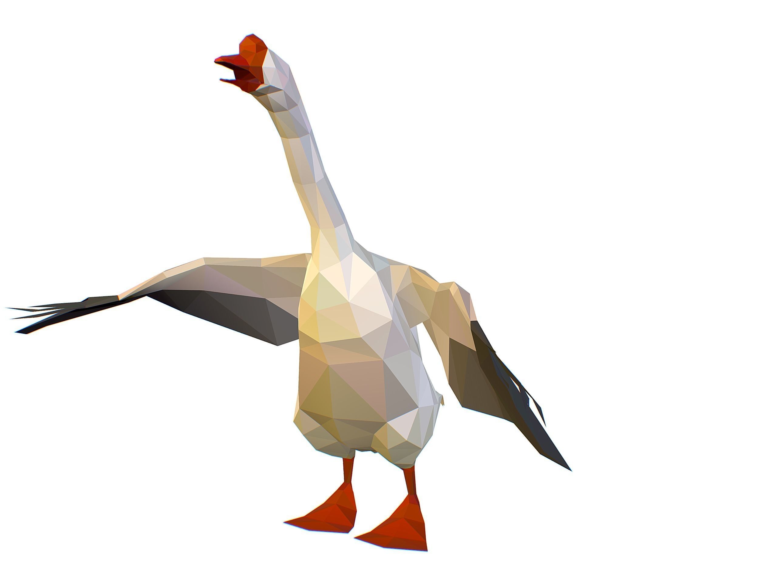 Animated Black Goose Lowpoly Art Style Low-poly 3D model_10