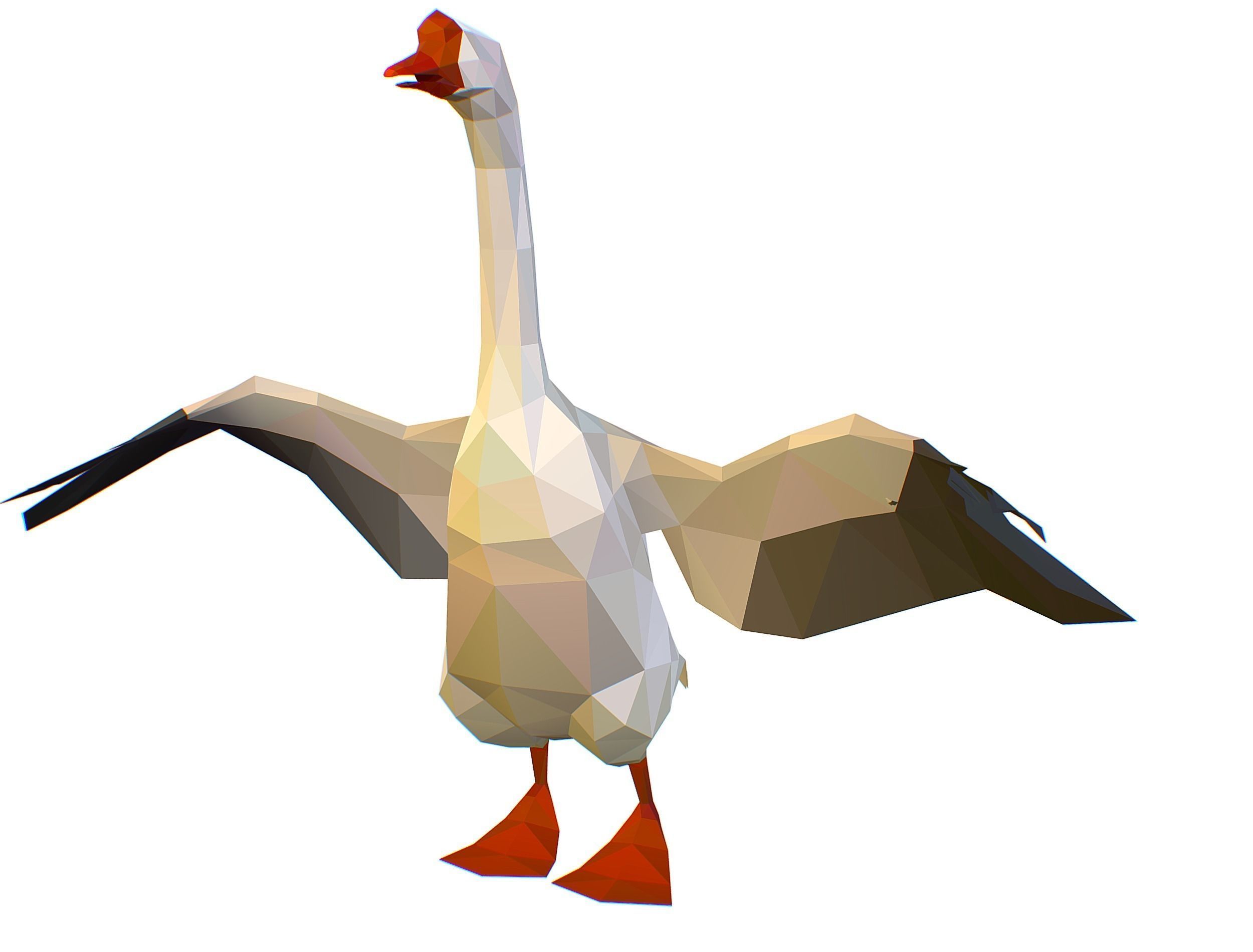 Animated Black Goose Lowpoly Art Style Low-poly 3D model_6