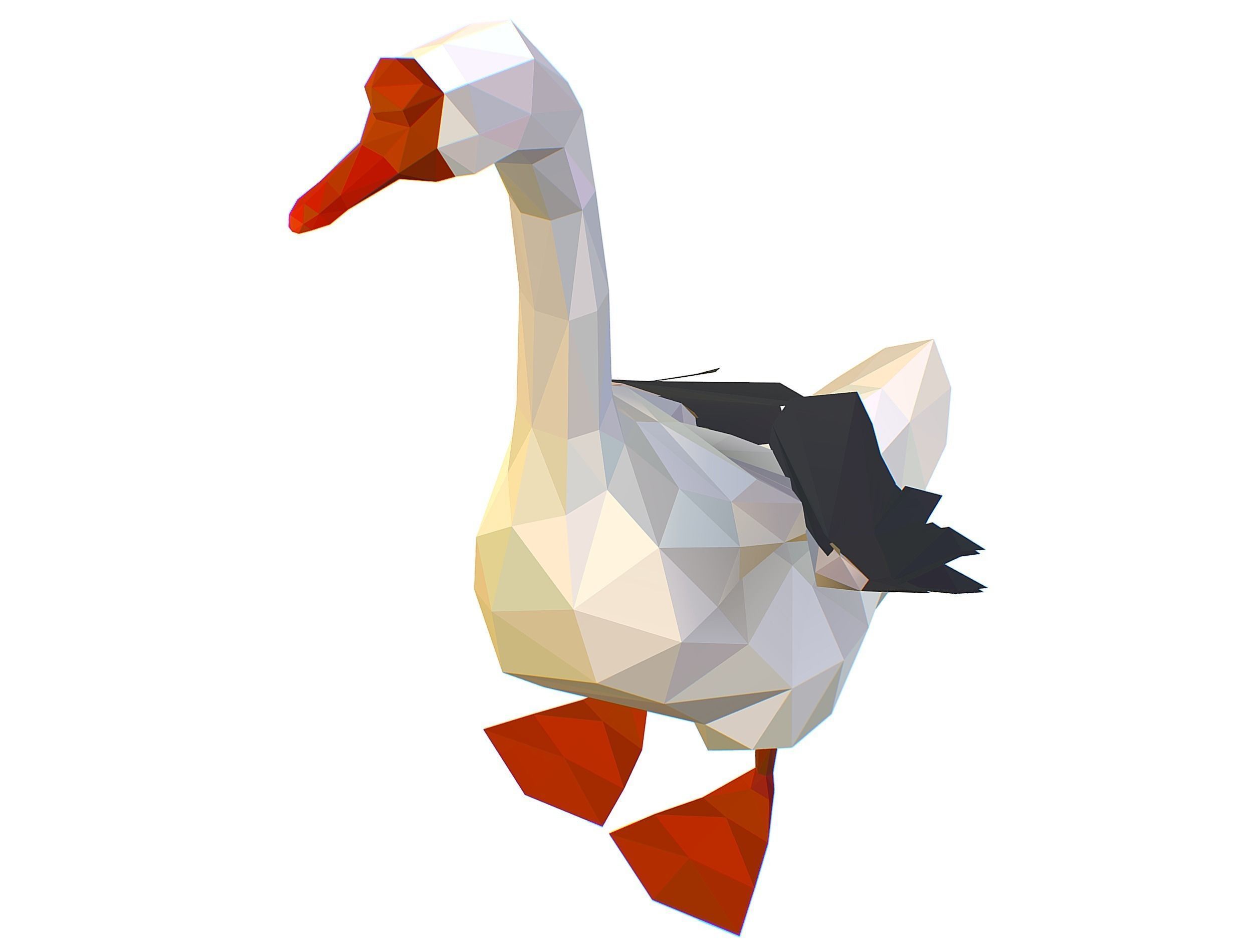 Animated Black Goose Lowpoly Art Style Low-poly 3D model_47