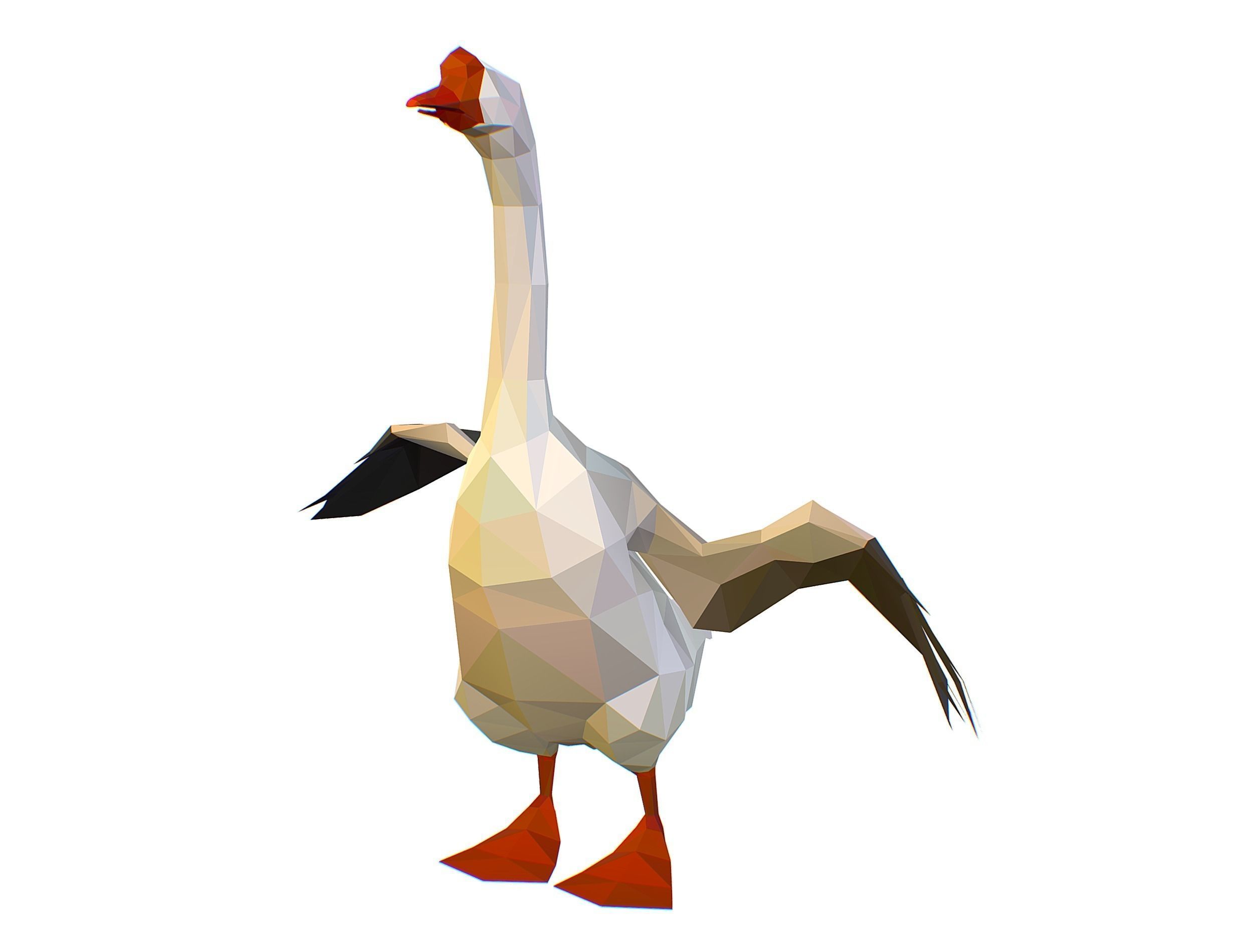 Animated Black Goose Lowpoly Art Style Low-poly 3D model_3