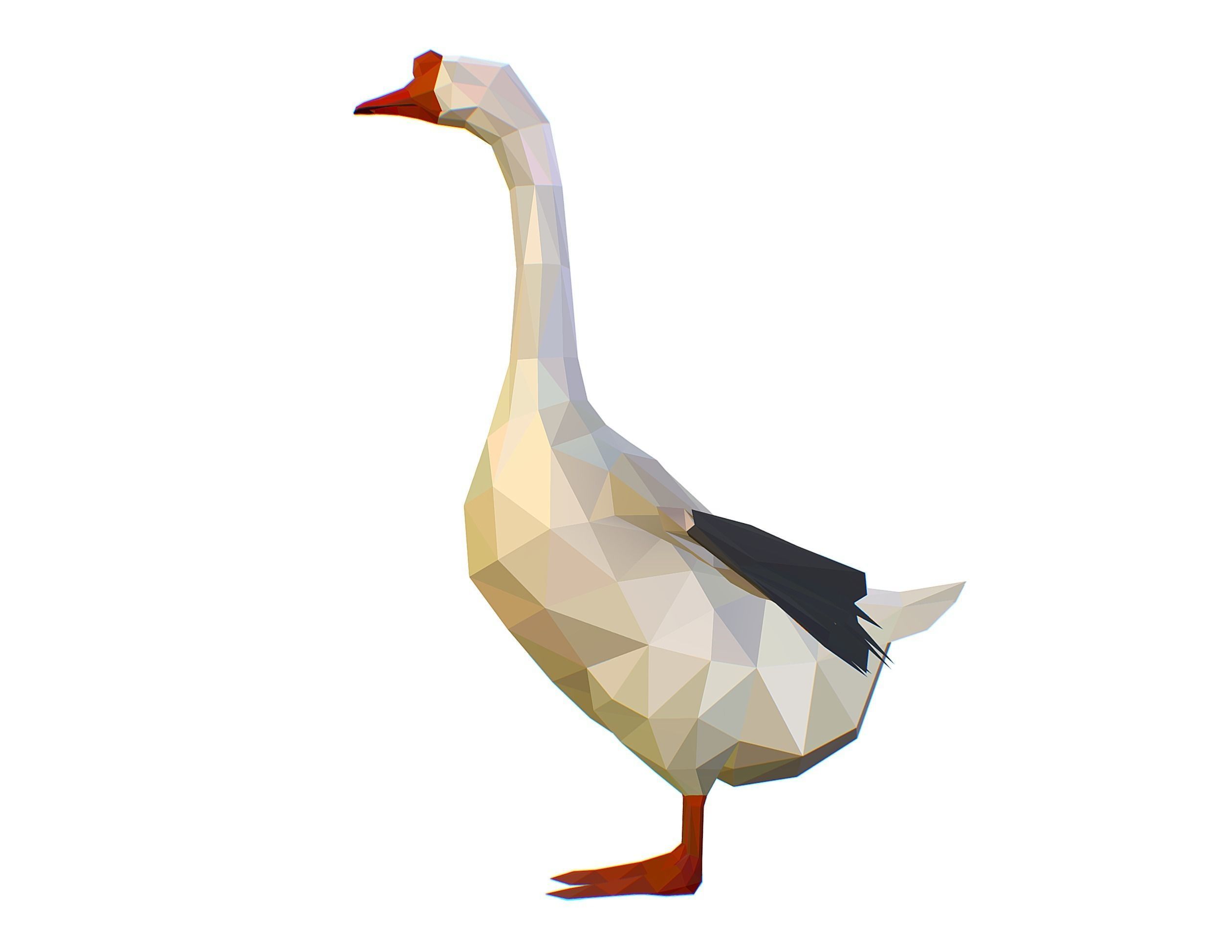 Animated Black Goose Lowpoly Art Style Low-poly 3D model_43