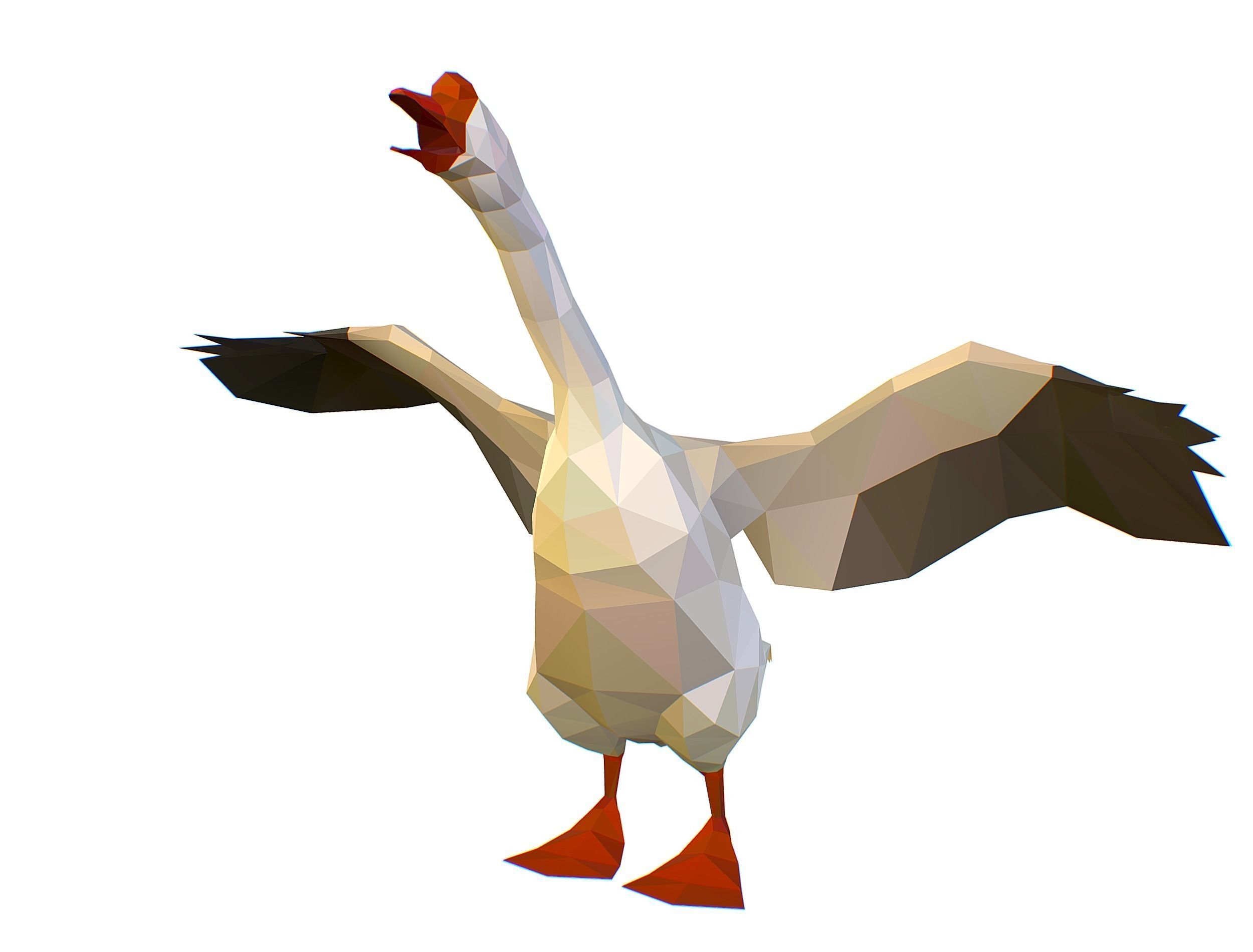 Animated Black Goose Lowpoly Art Style Low-poly 3D model_24