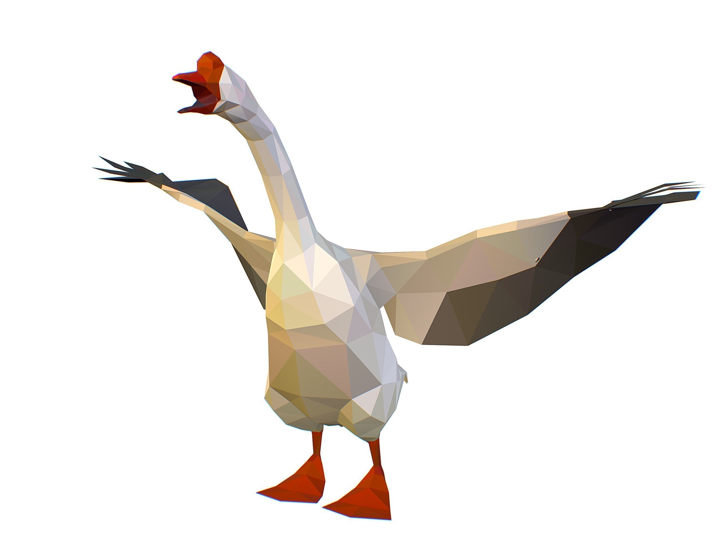 Animated Black Goose Lowpoly Art Style Low-poly 3D model_13