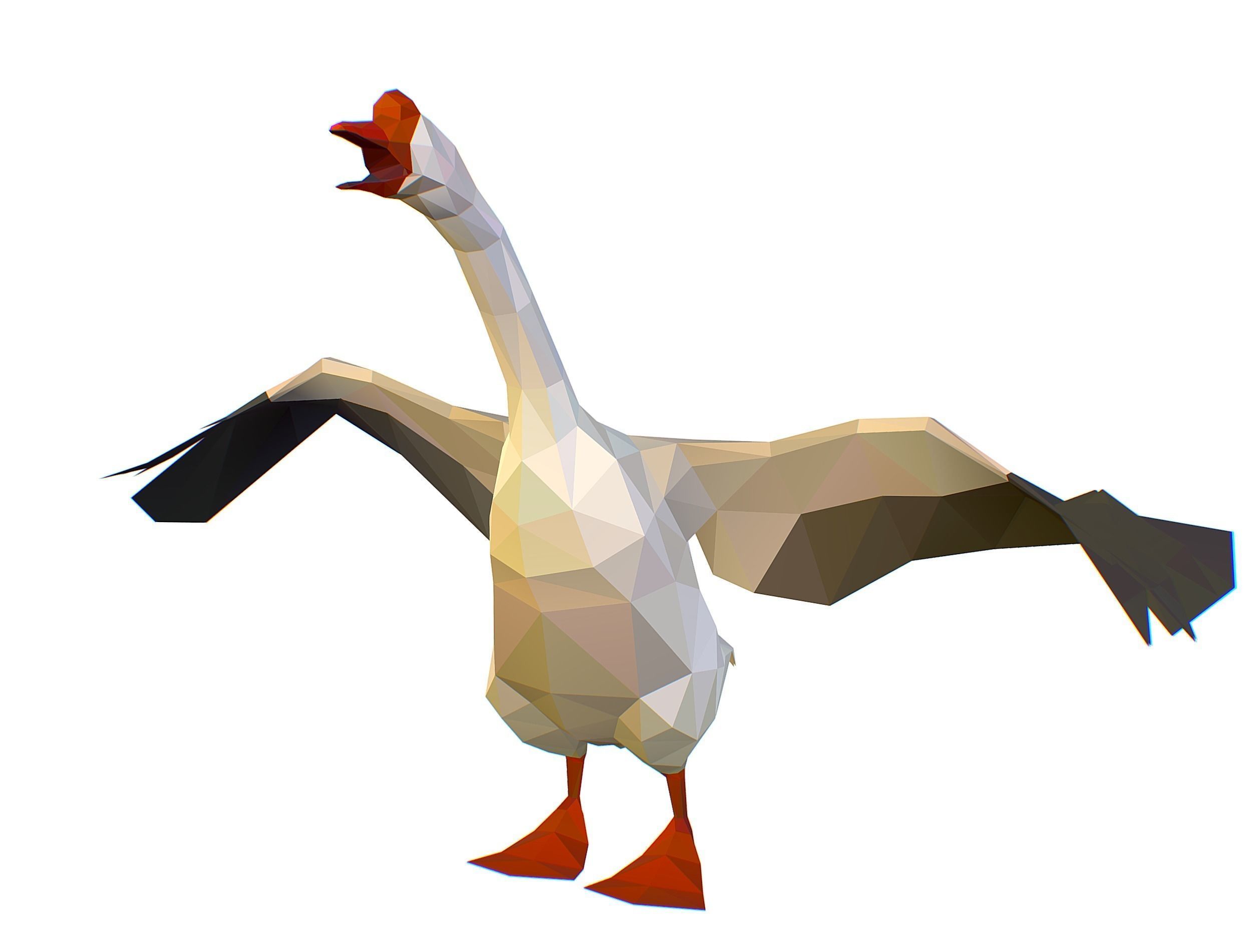 Animated Black Goose Lowpoly Art Style Low-poly 3D model_12