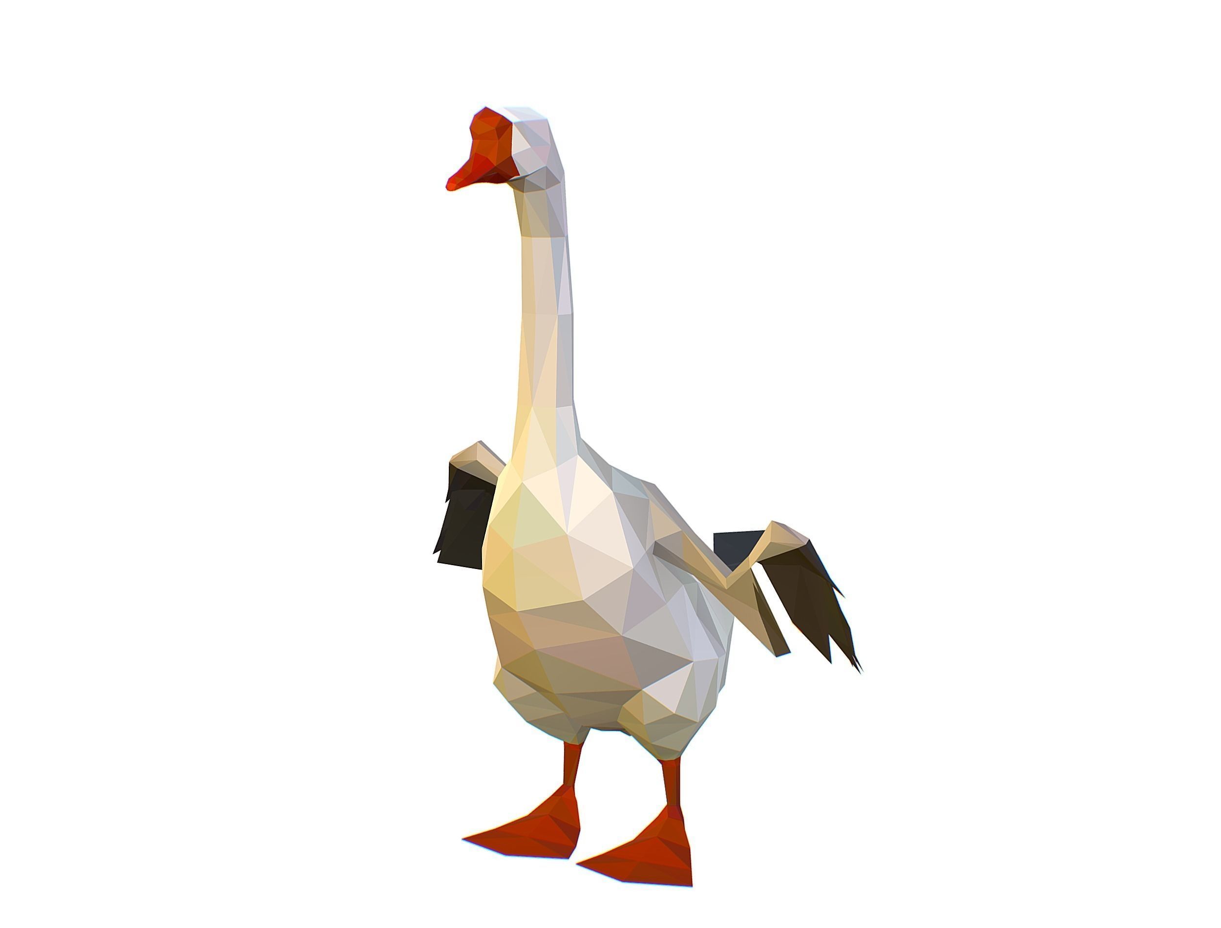 Animated Black Goose Lowpoly Art Style Low-poly 3D model_31