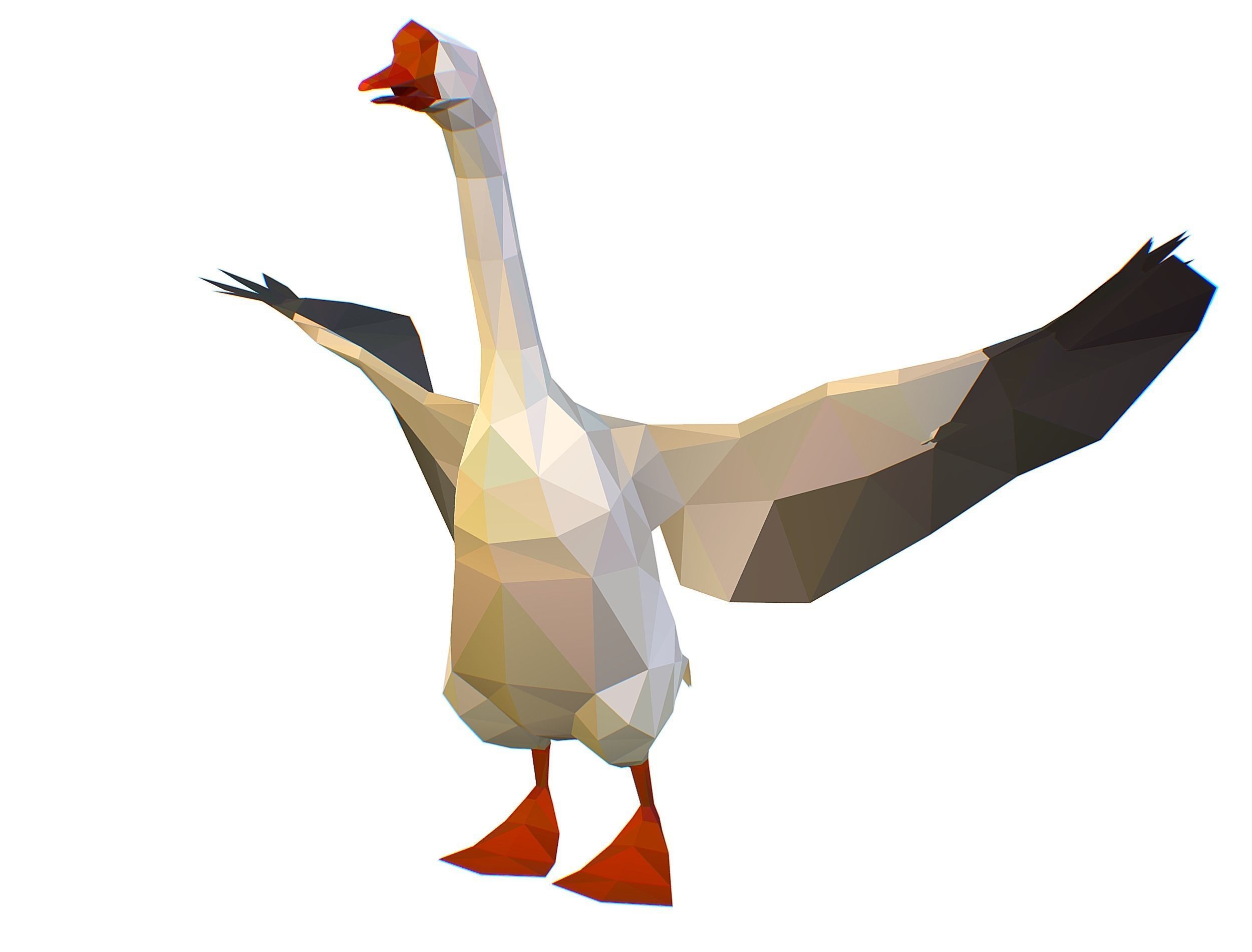 Animated Black Goose Lowpoly Art Style Low-poly 3D model_8