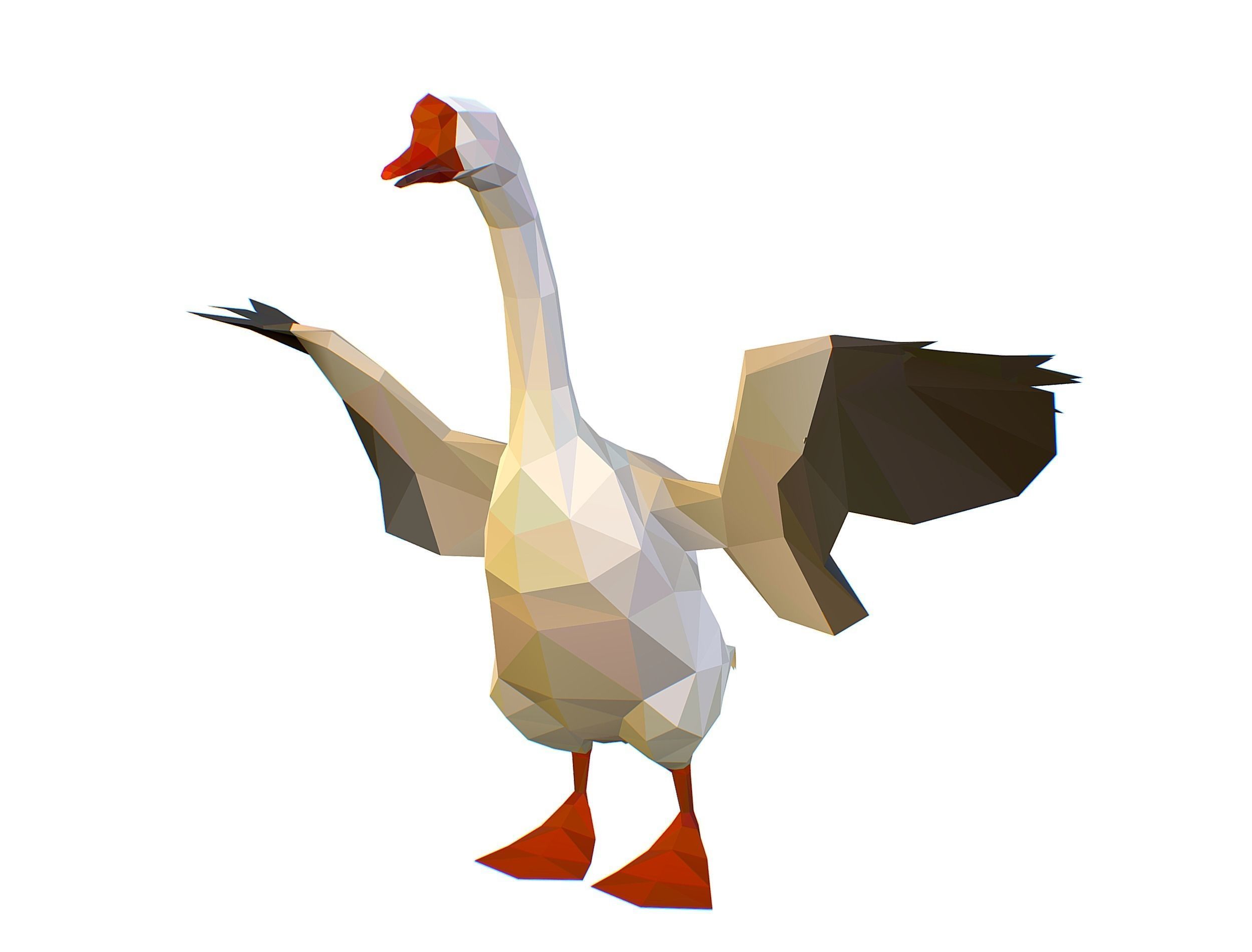 Animated Black Goose Lowpoly Art Style Low-poly 3D model_28