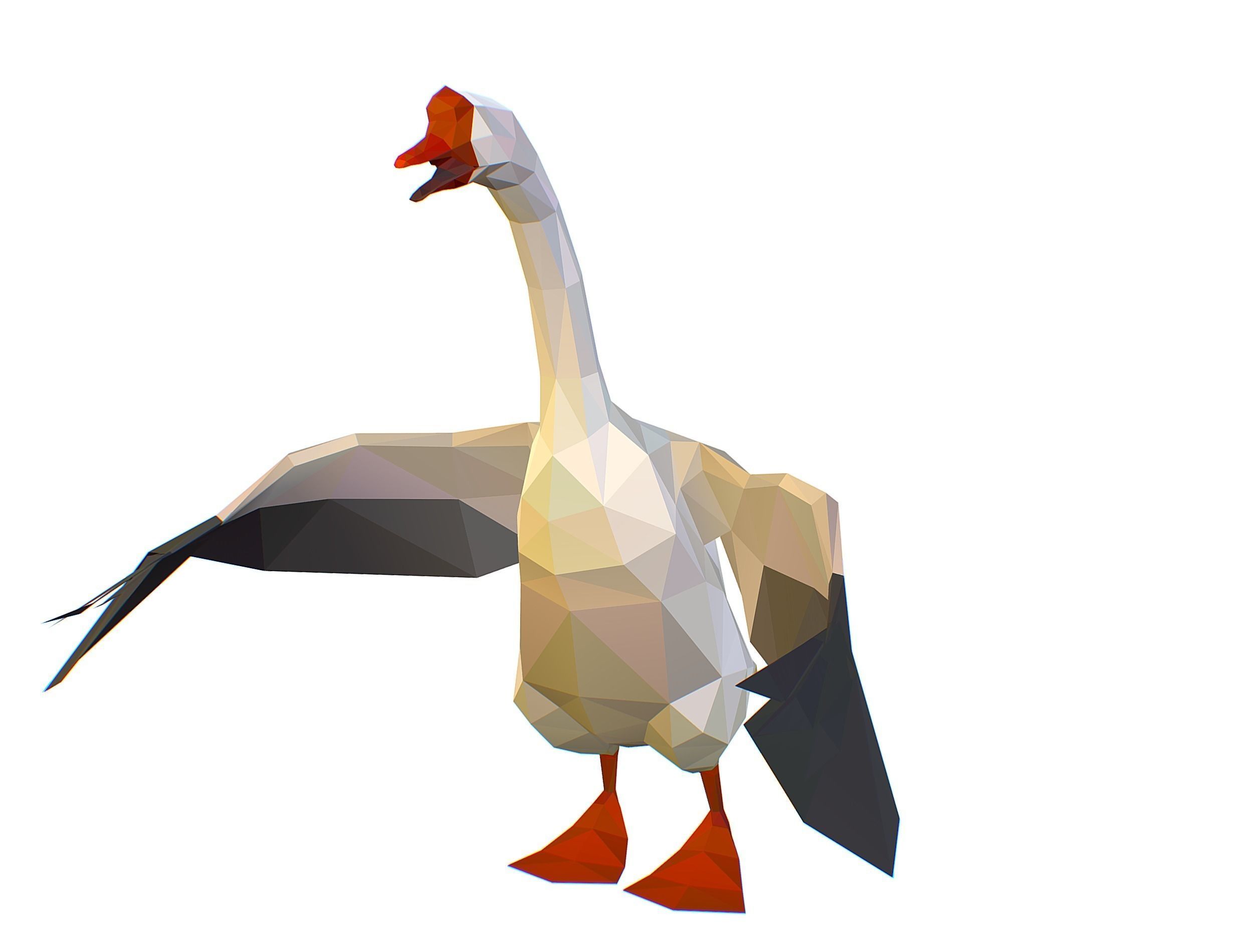 Animated Black Goose Lowpoly Art Style Low-poly 3D model_16
