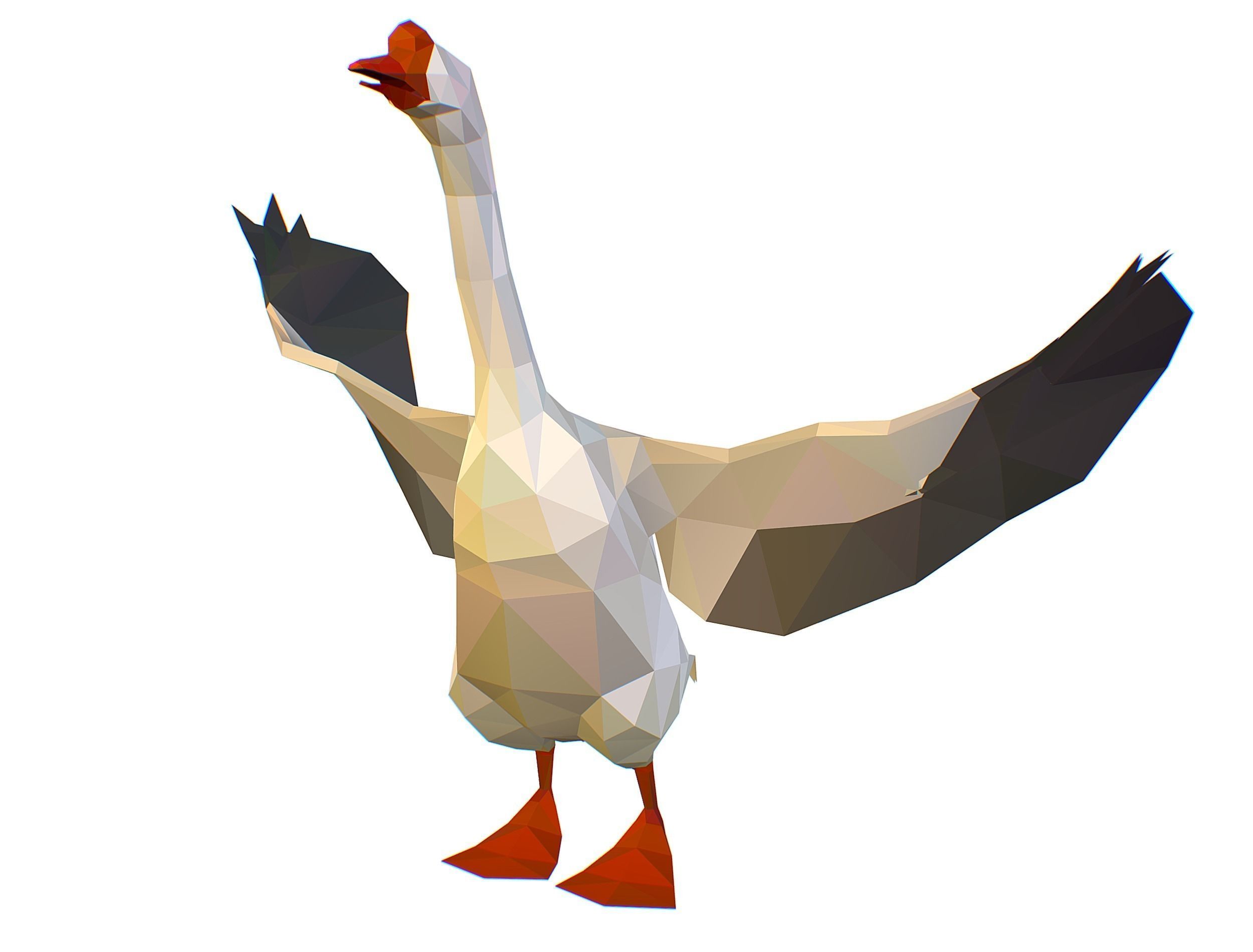 Animated Black Goose Lowpoly Art Style Low-poly 3D model_19