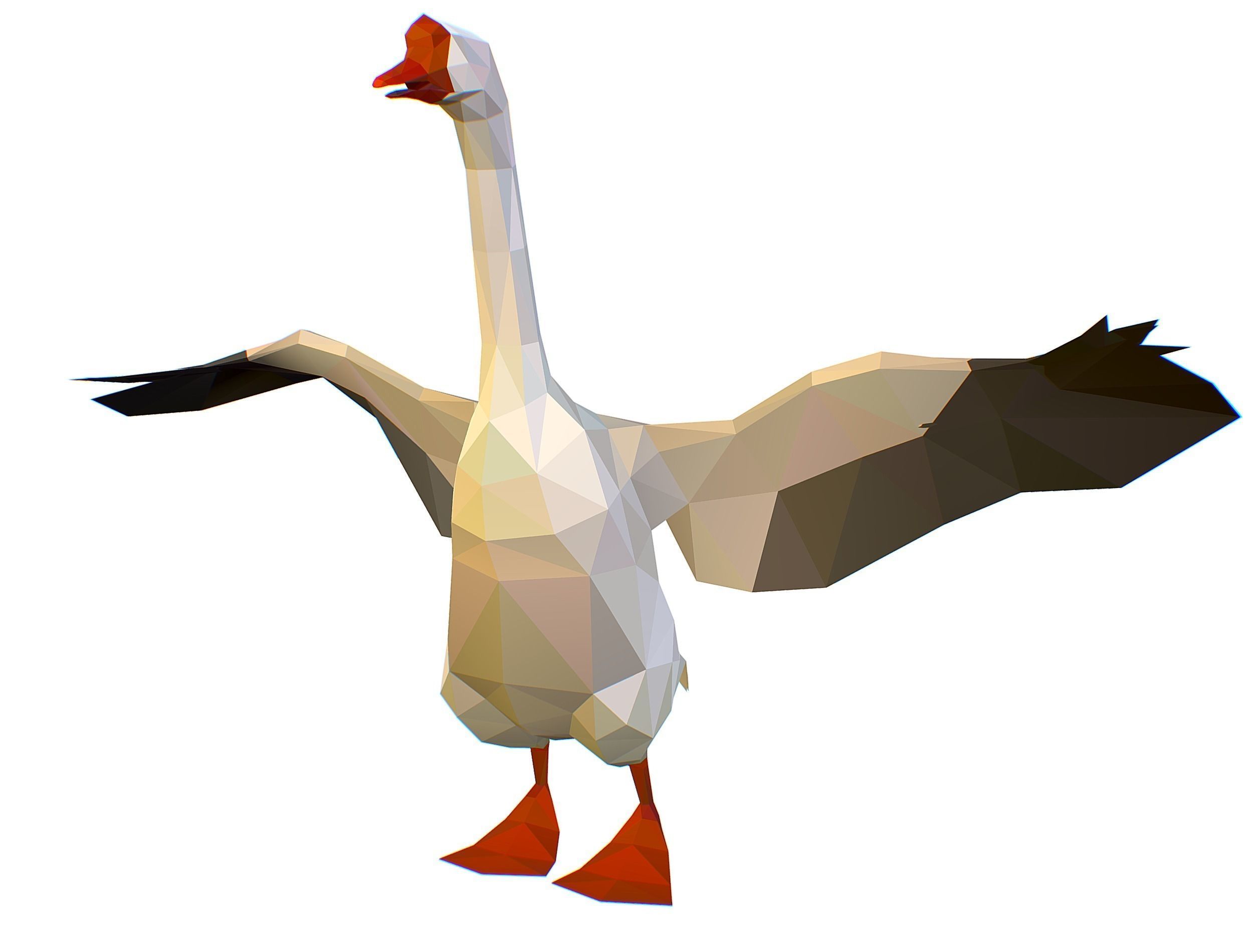 Animated Black Goose Lowpoly Art Style Low-poly 3D model_7
