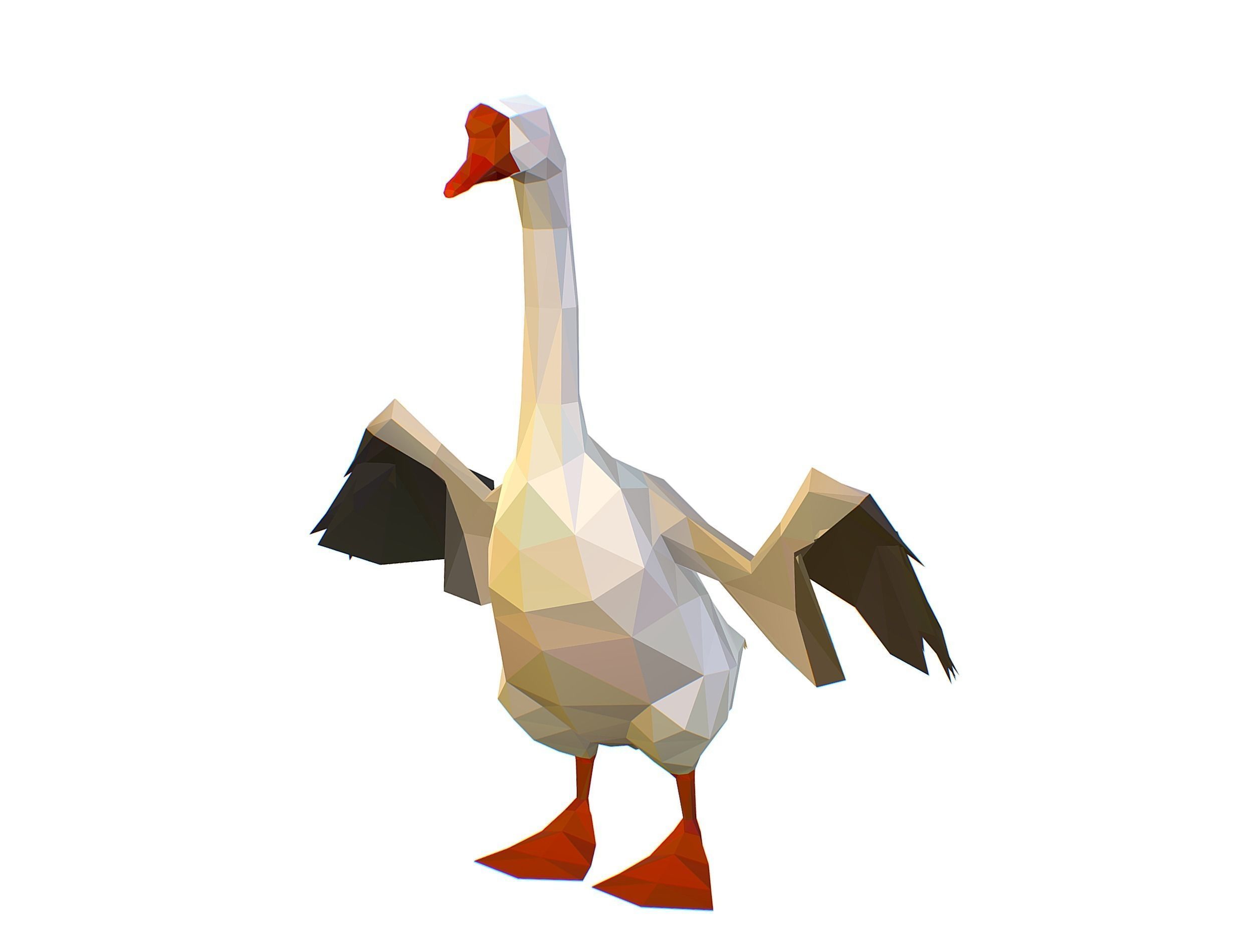 Animated Black Goose Lowpoly Art Style Low-poly 3D model_30