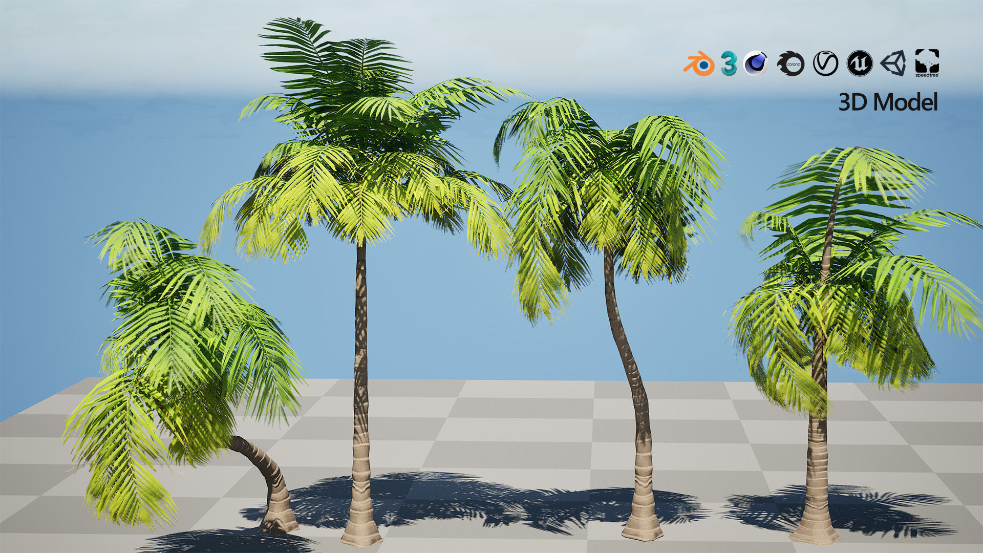 Low-Poly Beach Palms Low-poly 3D model_4