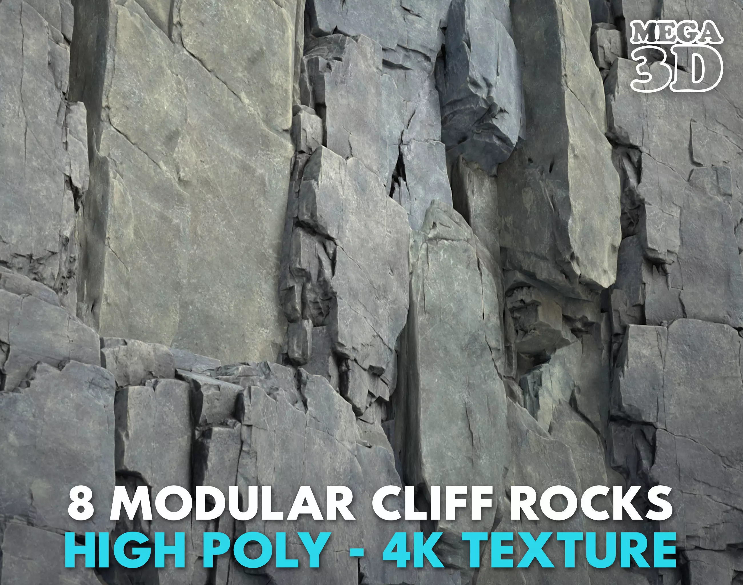 8 Modular Cliff Rocks - 240801 Low-poly 3D model_0