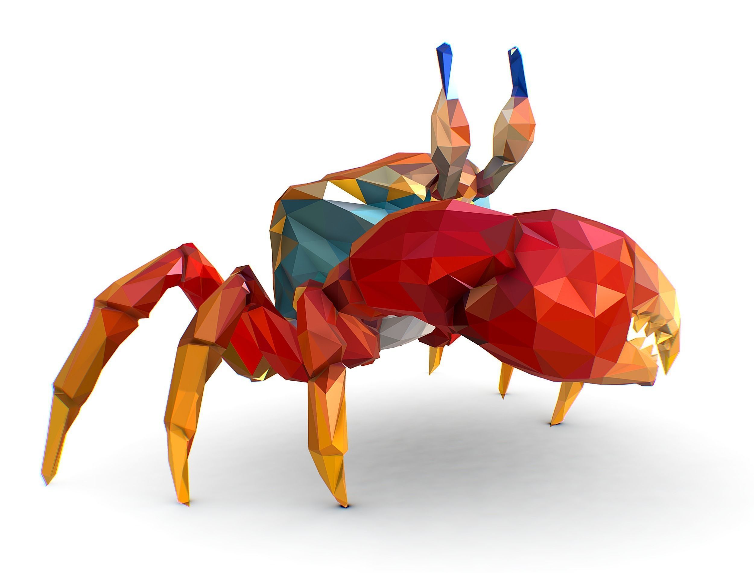 Red Sea Crab Lowpoly Art Style Low-poly 3D model_4