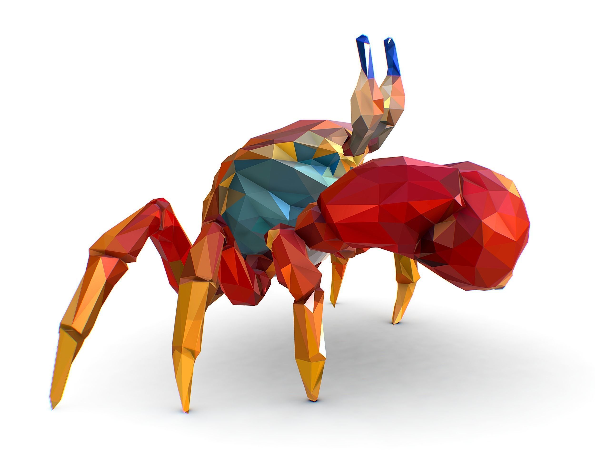 Red Sea Crab Lowpoly Art Style Low-poly 3D model_5