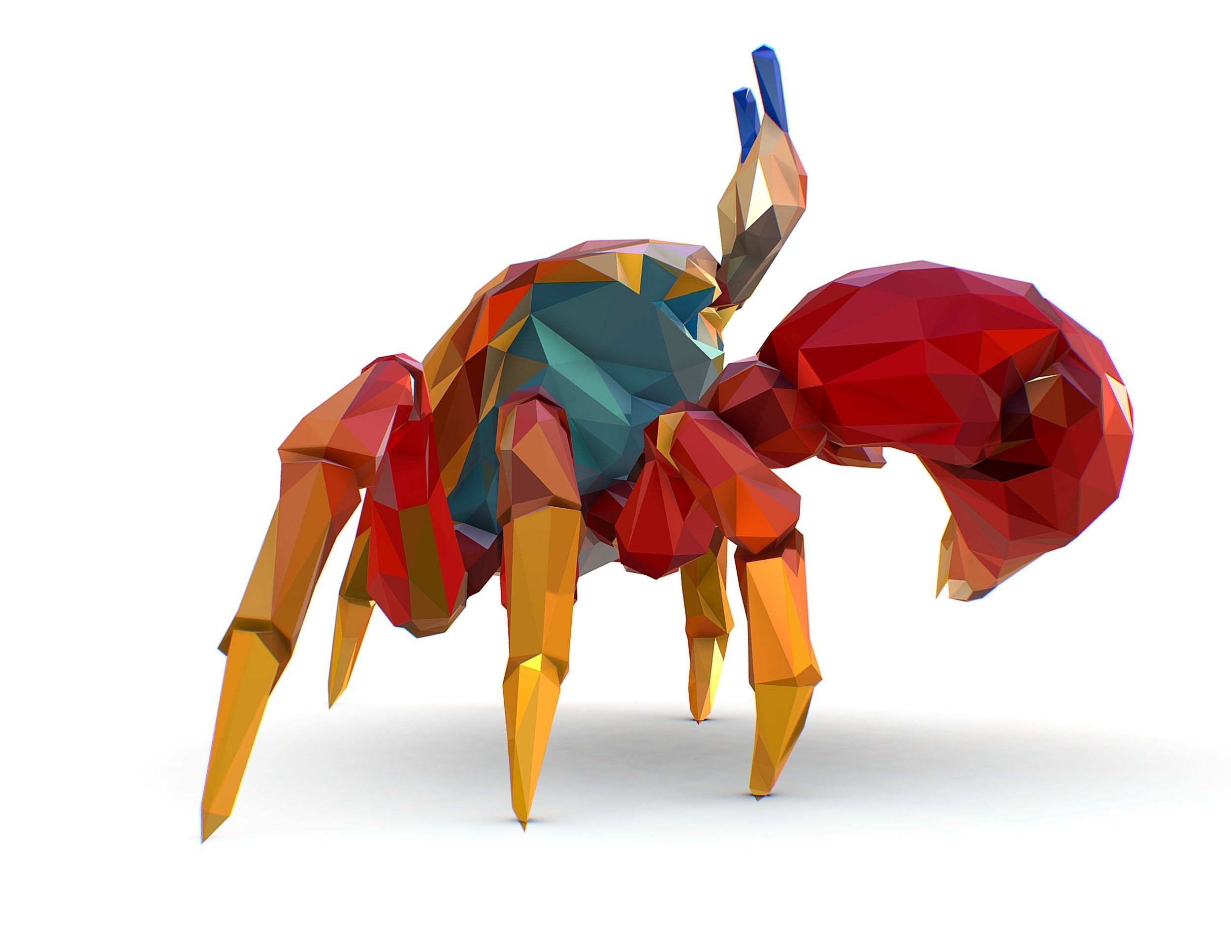 Red Sea Crab Lowpoly Art Style Low-poly 3D model_22