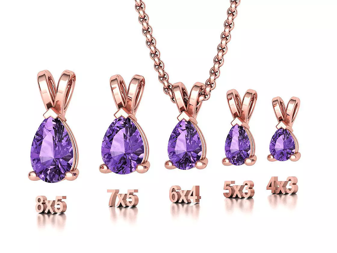 Pear Solitaire Pendants 8x5 7x5 6x4 5x3 4x3 Gems Necklaces 3D print model_0