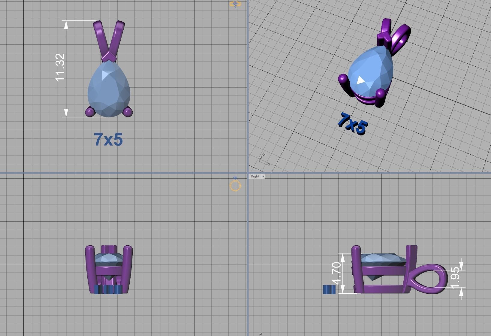 Pear Solitaire Pendants 8x5 7x5 6x4 5x3 4x3 Gems Necklaces 3D print model_14