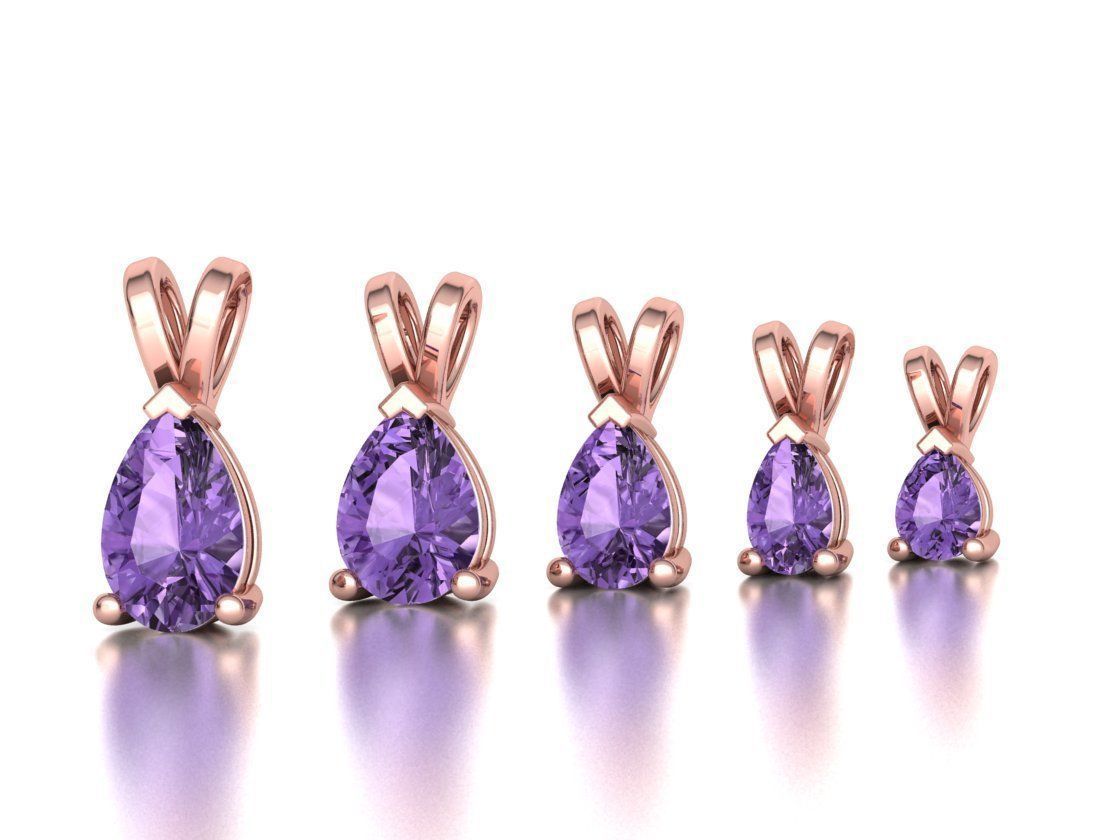 Pear Solitaire Pendants 8x5 7x5 6x4 5x3 4x3 Gems Necklaces 3D print model_10