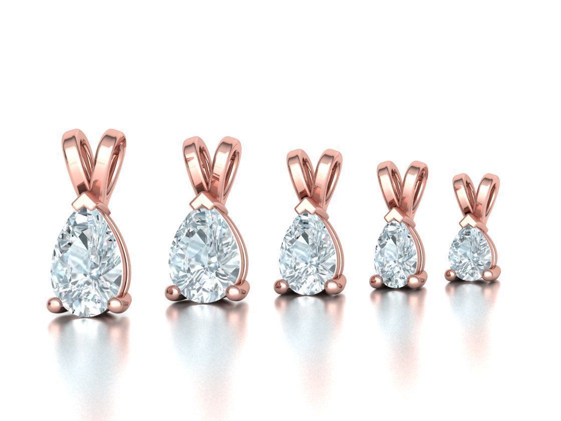 Pear Solitaire Pendants 8x5 7x5 6x4 5x3 4x3 Gems Necklaces 3D print model_5