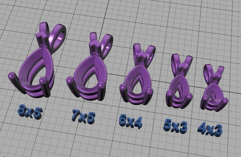 Pear Solitaire Pendants 8x5 7x5 6x4 5x3 4x3 Gems Necklaces 3D print model_40