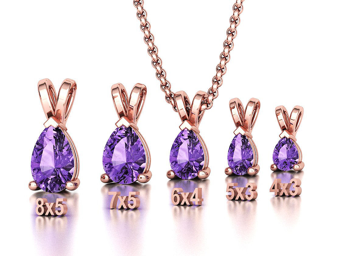 Pear Solitaire Pendants 8x5 7x5 6x4 5x3 4x3 Gems Necklaces 3D print model_4