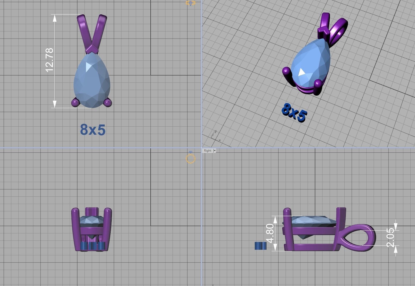 Pear Solitaire Pendants 8x5 7x5 6x4 5x3 4x3 Gems Necklaces 3D print model_13