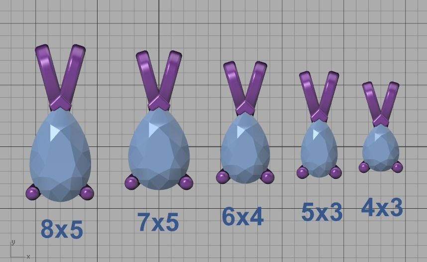 Pear Solitaire Pendants 8x5 7x5 6x4 5x3 4x3 Gems Necklaces 3D print model_12