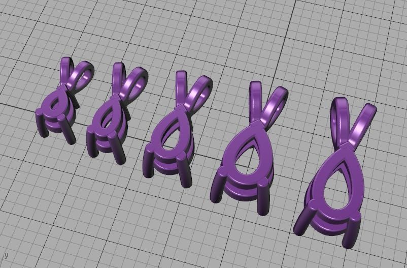 Pear Solitaire Pendants 8x5 7x5 6x4 5x3 4x3 Gems Necklaces 3D print model_42